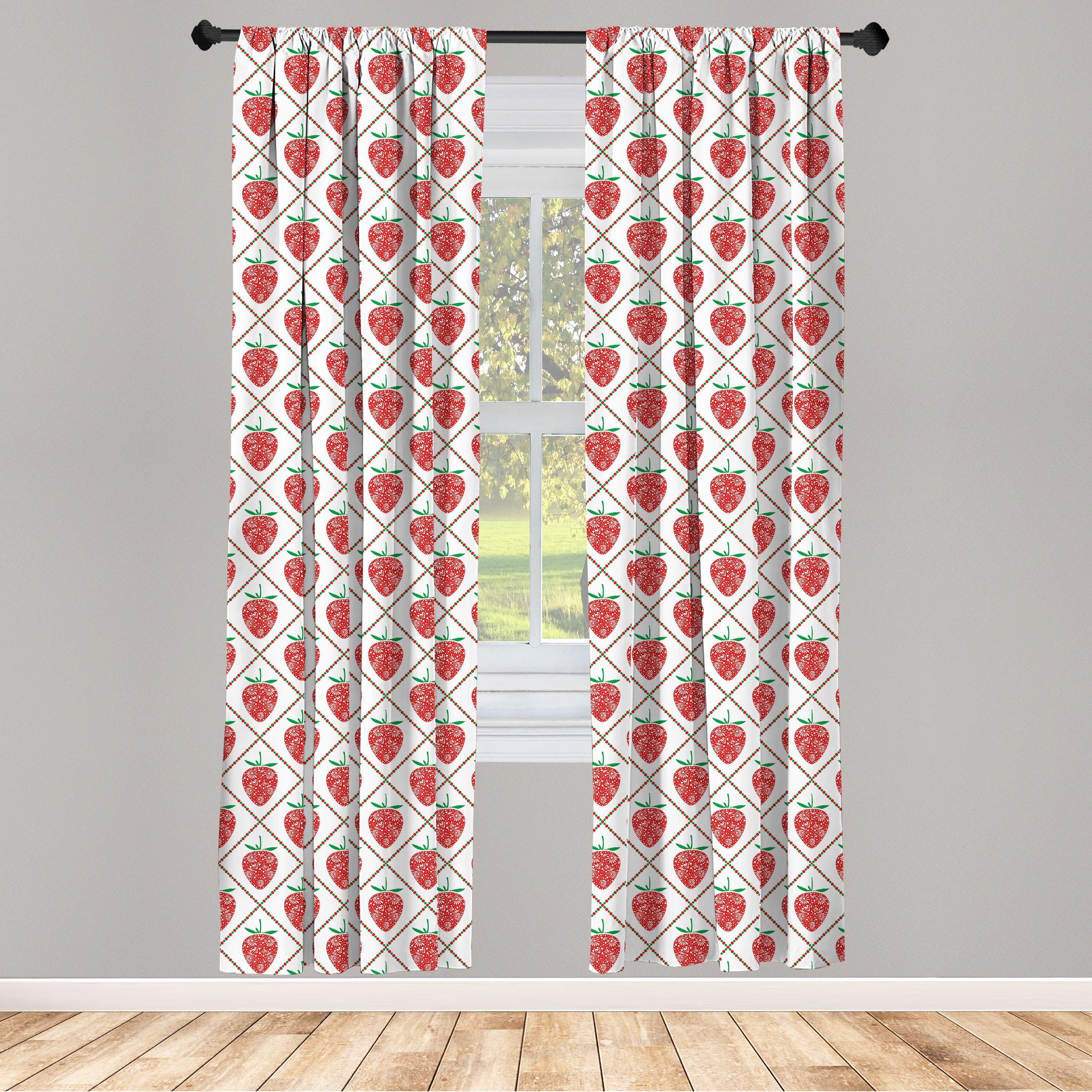 Gardine Vorhang für Wohnzimmer Rhombus Dekor, Abakuhaus, Dots Schlafzimmer Strawberry Frucht-Kunst Microfaser
