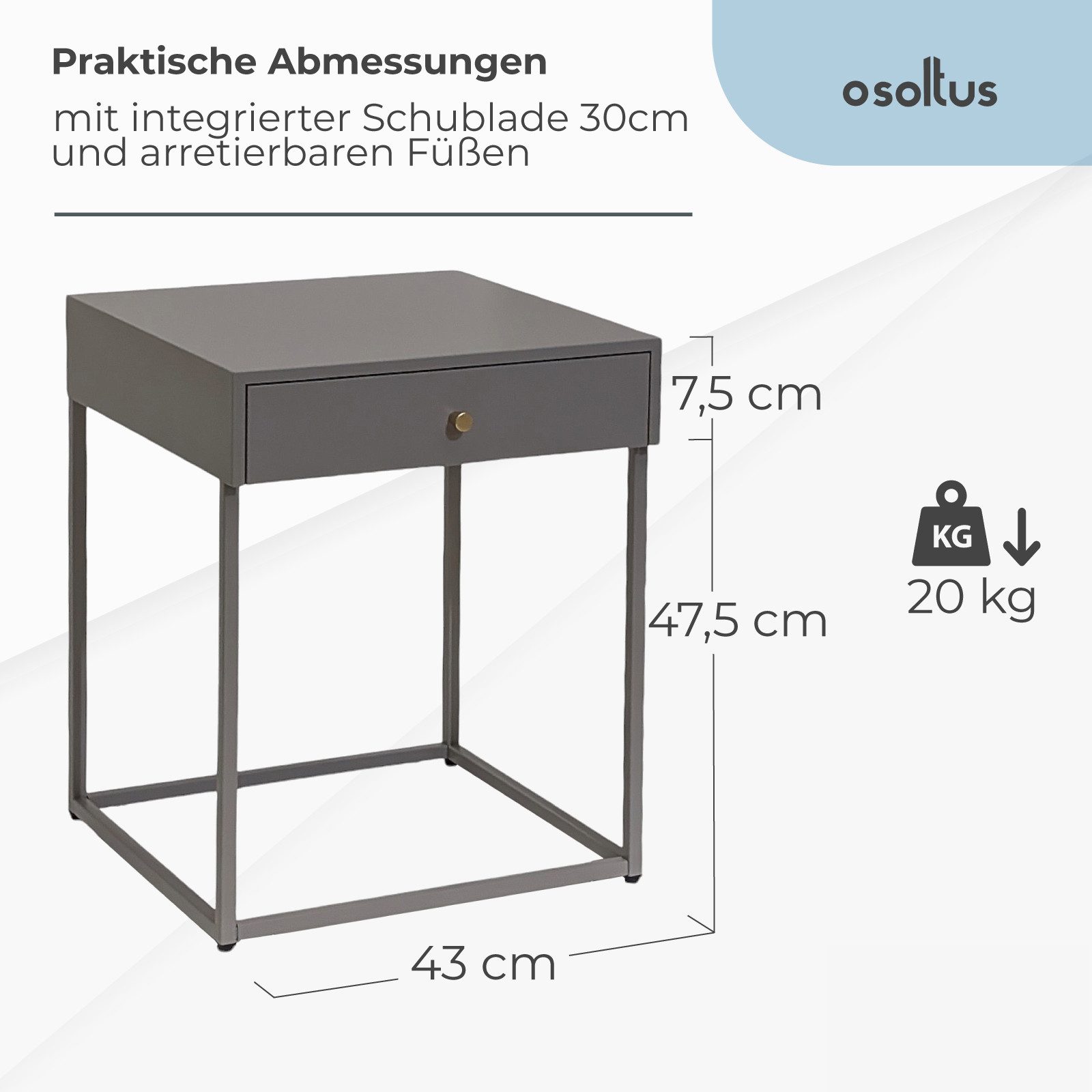 osoltus Sideboard osoltus Cube Beistelltisch m. Schublade Industrie Design Warm Grey