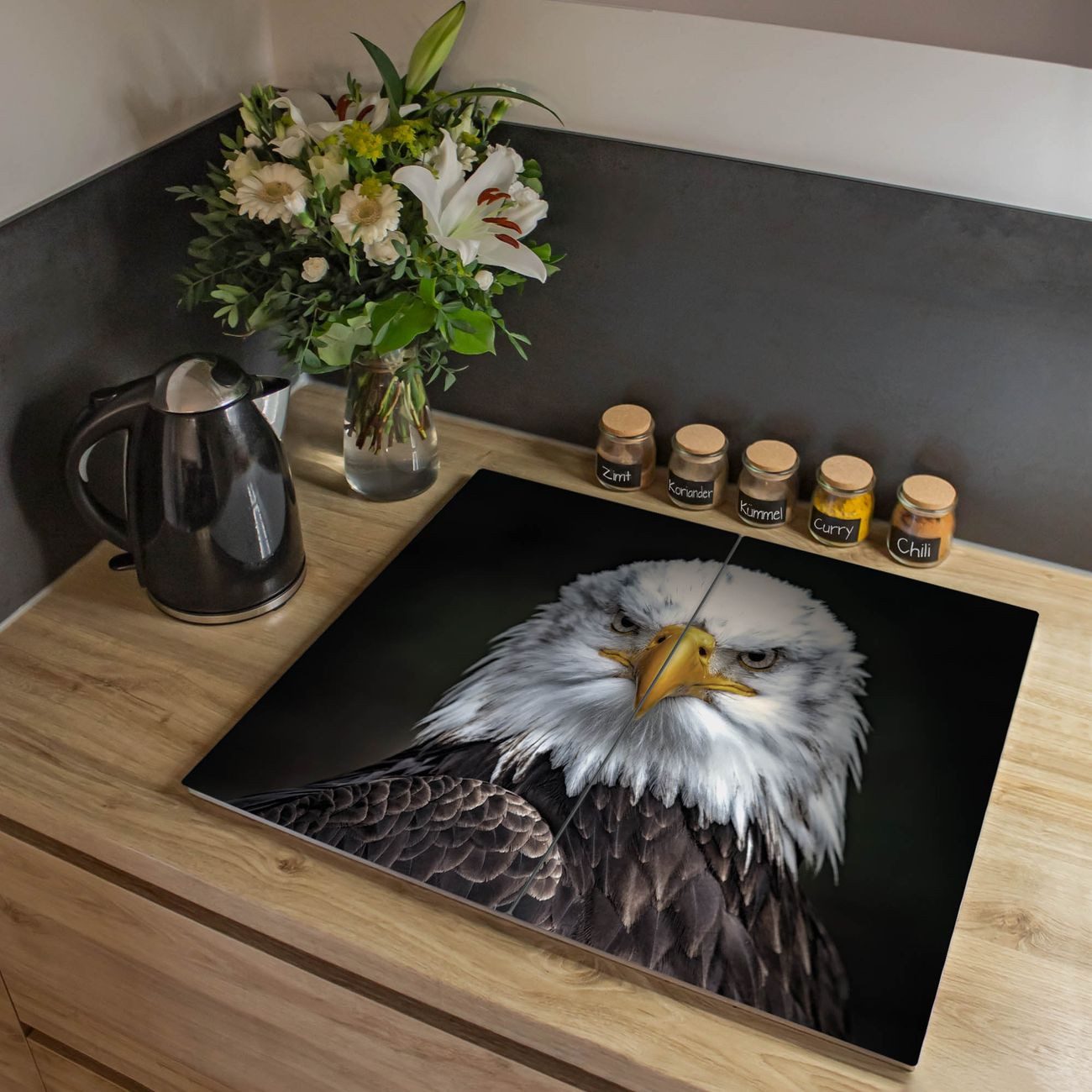 banjado Herd-Abdeckplatte zweiteilig aus Glas mit Motiv Adler, (gehärtet, 2 tlg., inkl. selbstklebende Gummifüßchen)