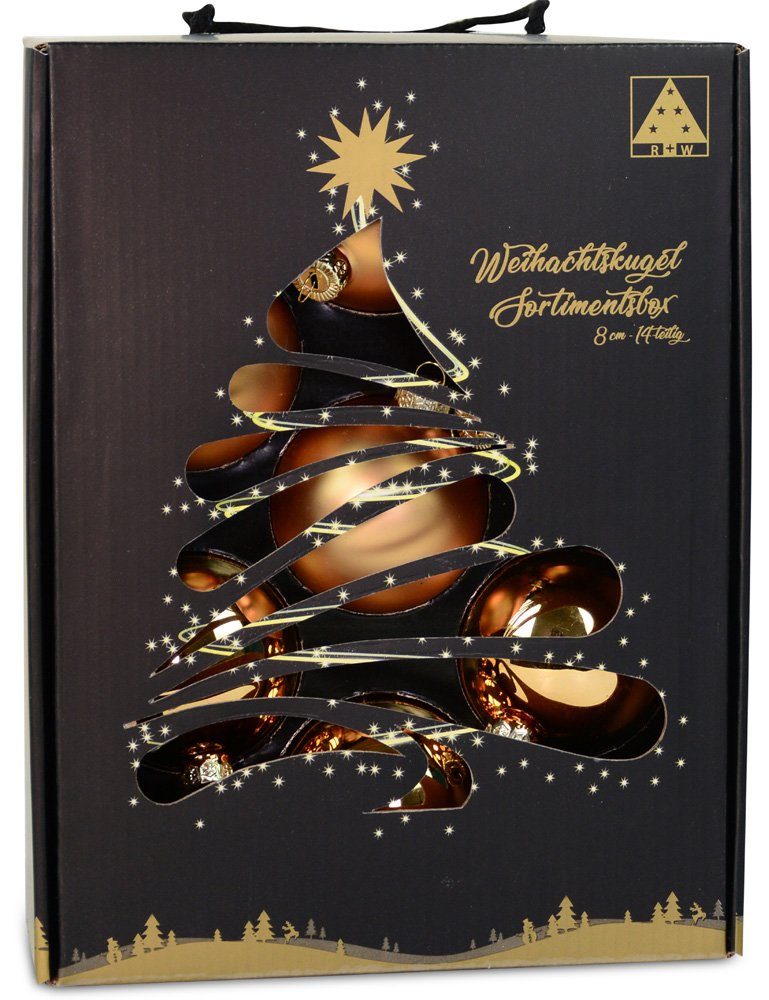 RIFFELMACHER & WEINBERGER Weihnachtsbaumkugel Glas im Koffer 26270 (14 Stück) Ø 8 cm - Gold Matt und Glänzend, aus Glas