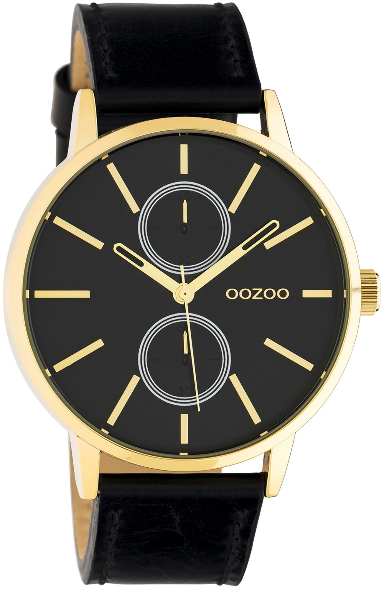 OOZOO Quarzuhr Oozoo Herren Armbanduhr schwarz Analog, Herrenuhr rund, groß (ca. 42mm) Lederarmband, Fashion-Style
