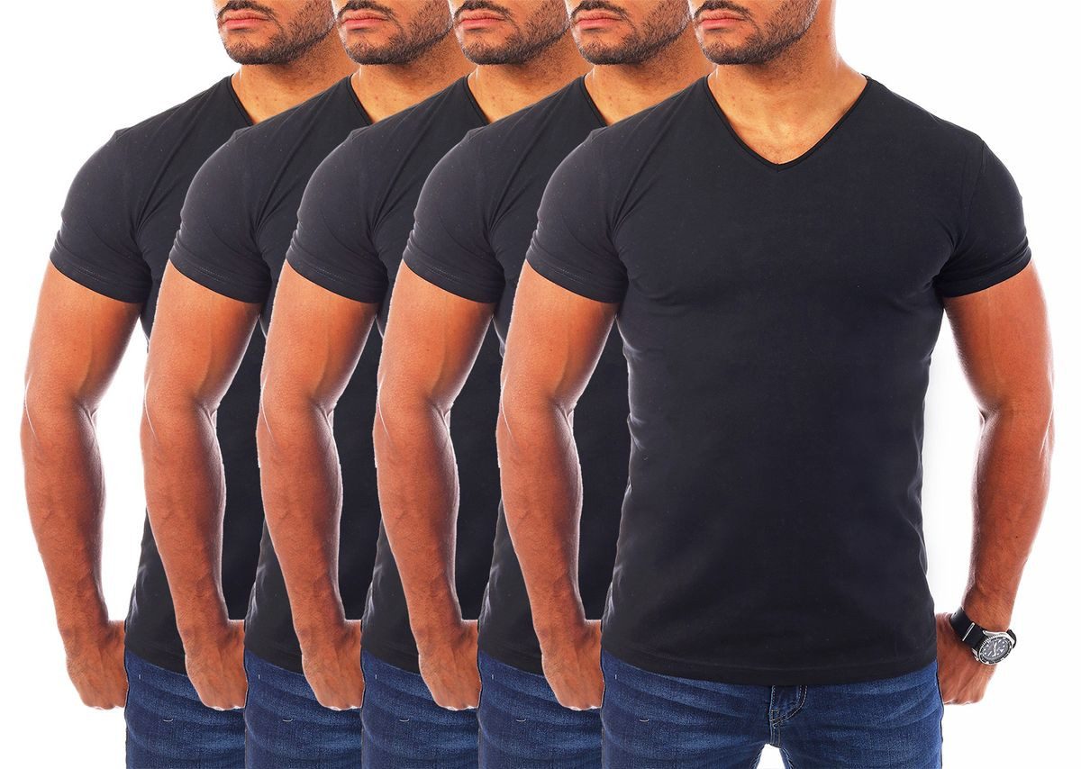 Young & Rich T-Shirt Herren Uni Basic V-neck V-Ausschnitt Unterziehshirt 1700 V-Ausschnitt unifarben kurzarm slim fit