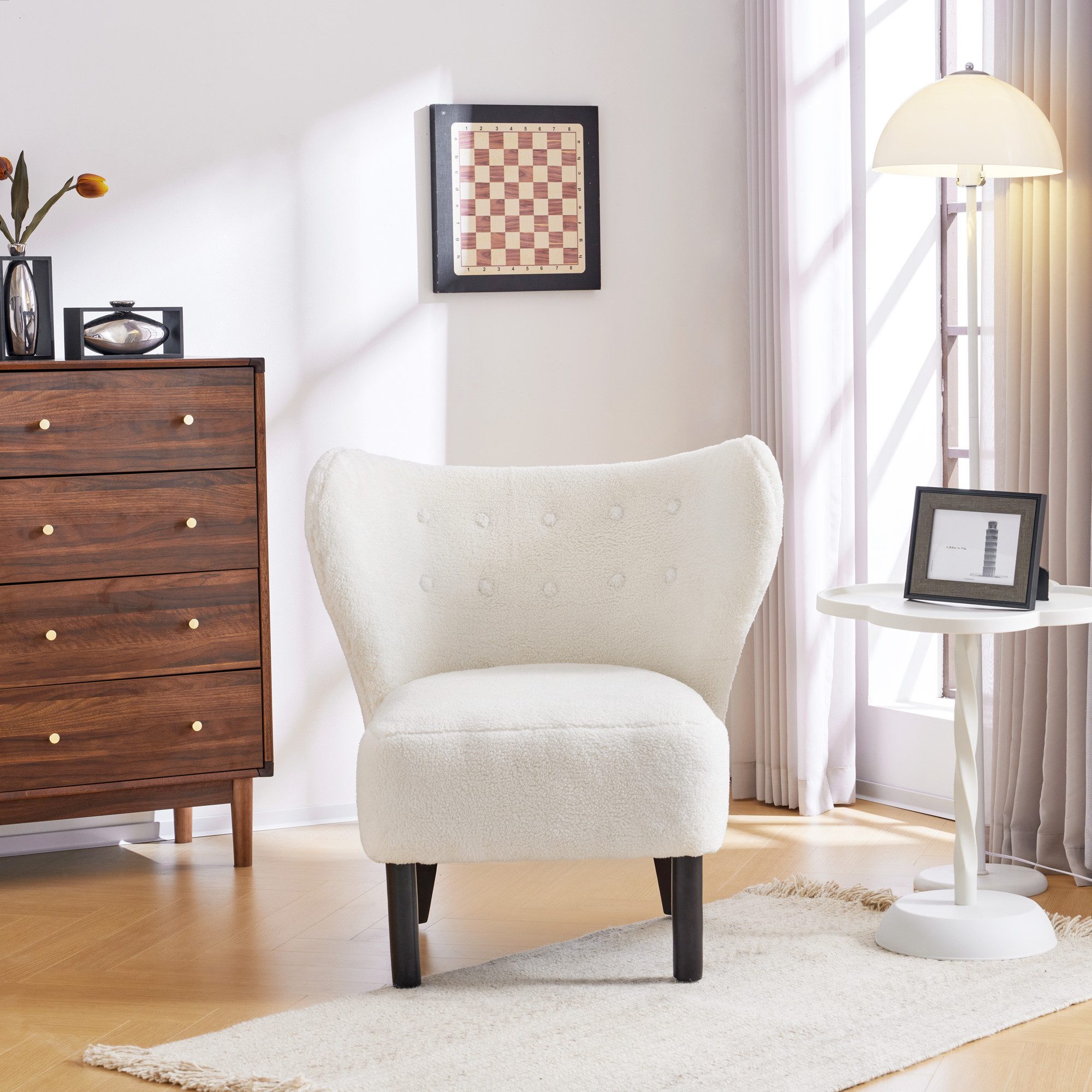 IDEASY Gartenstuhl Loungesessel, Lammwolle, extragroße Sitzbreite 58 cm, Sitztiefe, 56,5 cm, gefüllt mit hochelastischem Schaumstoff, weiß/braun