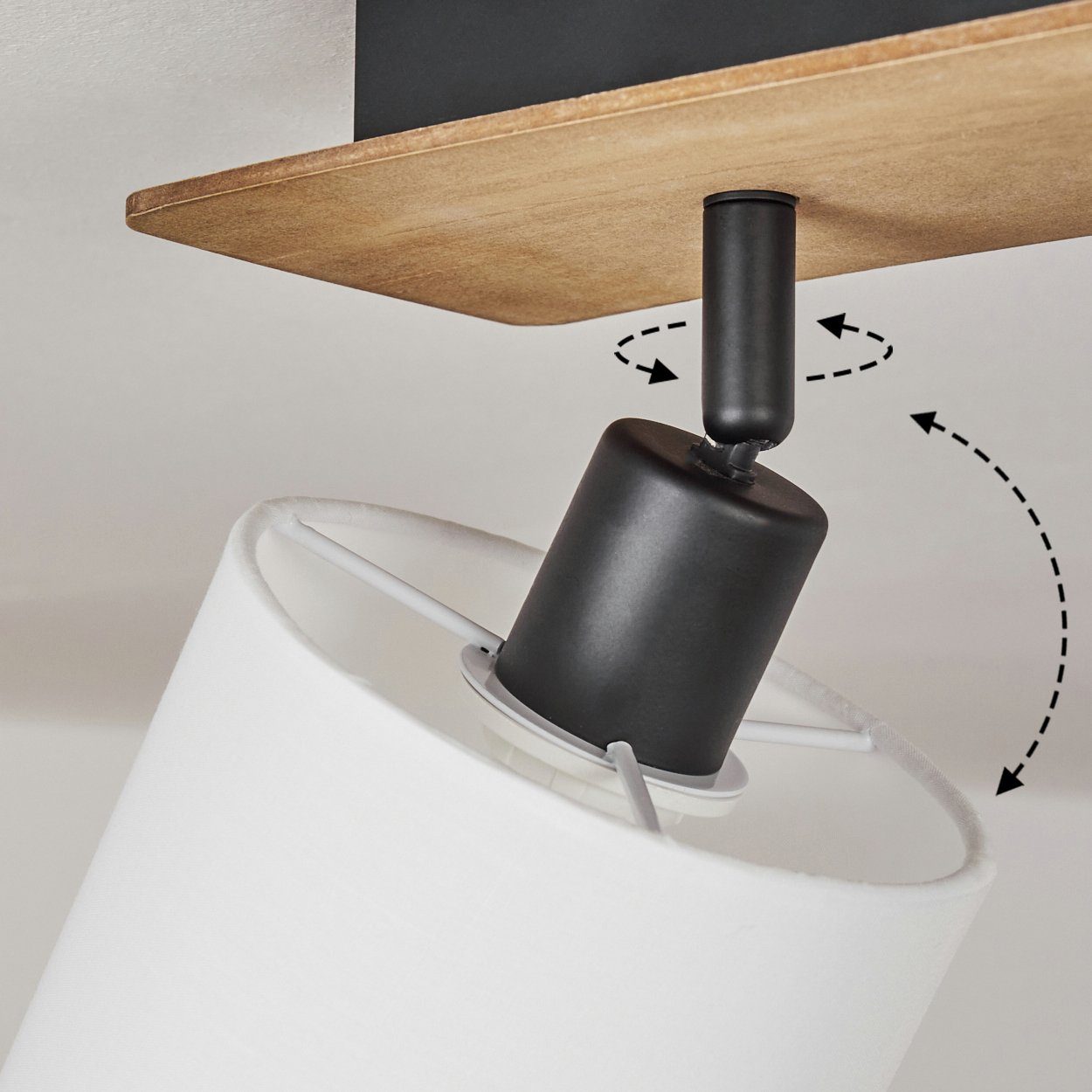 hofstein Deckenleuchte »Costa« Deckenlampe aus Holz/Metall/Stoff in Dunkelbraun/Schwarz/Weiß, ohne Leuchtmittel, Leuchte im skandinavischen Design mit verstellbaren Schirmen, 2xE14