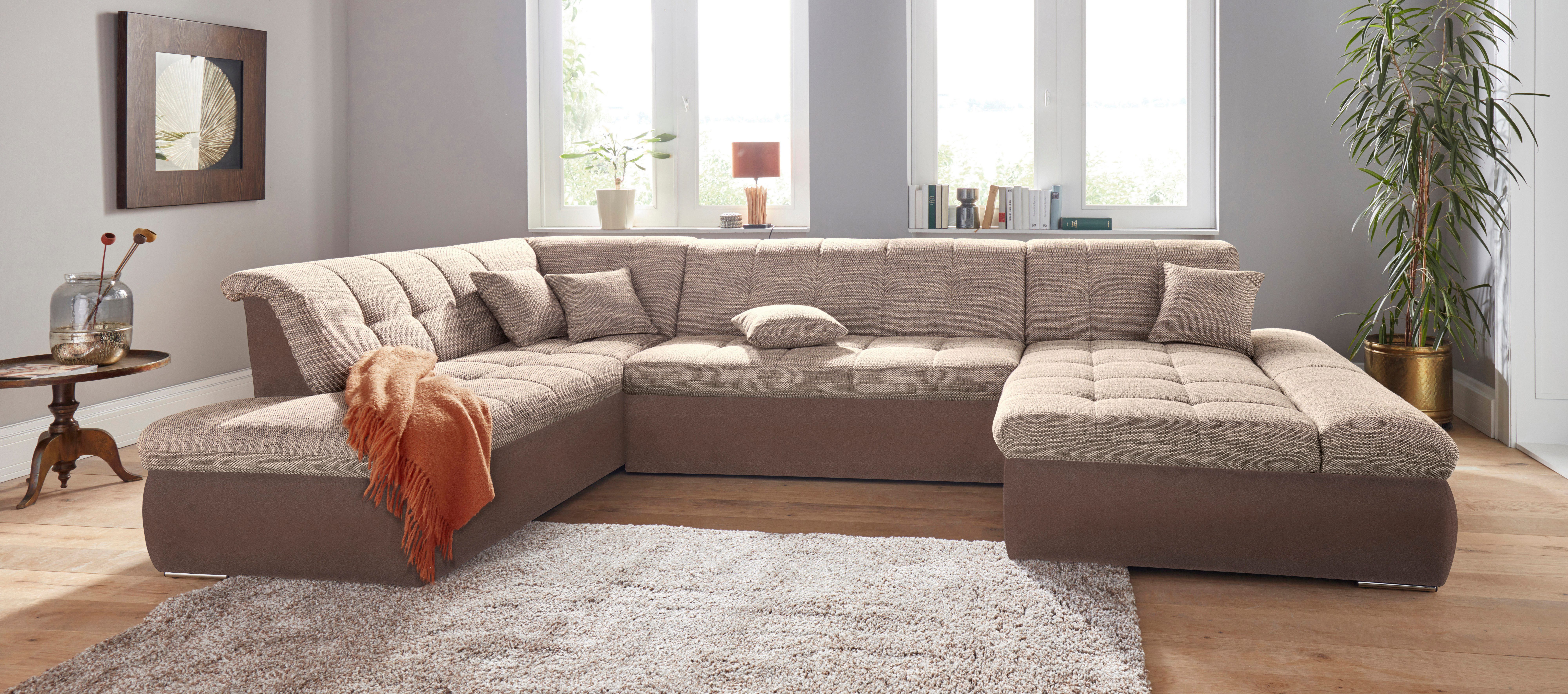 DOMO collection MORIC Massiv! - Belastbar bis 140 kgxSitz, 353x216x80 cm, XXL, U-Form, inkl. Zierkissen