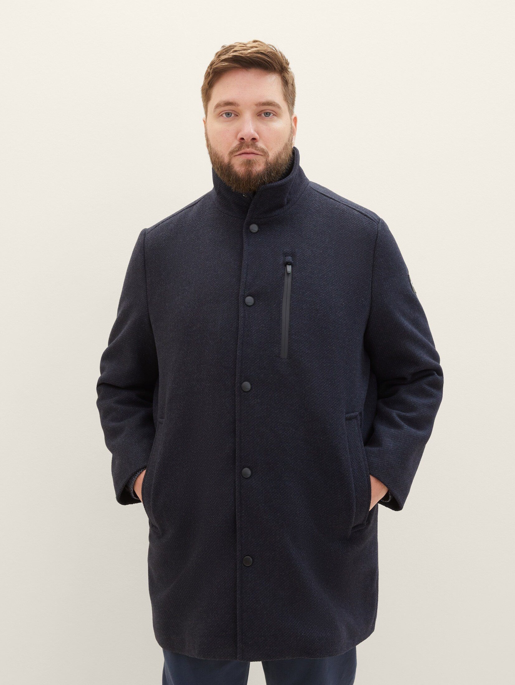 TOM TAILOR PLUS Wollmantel Plus - Mantel mit Stehkragen, Unser Model ist  187 cm groß und trägt Größe 3XL