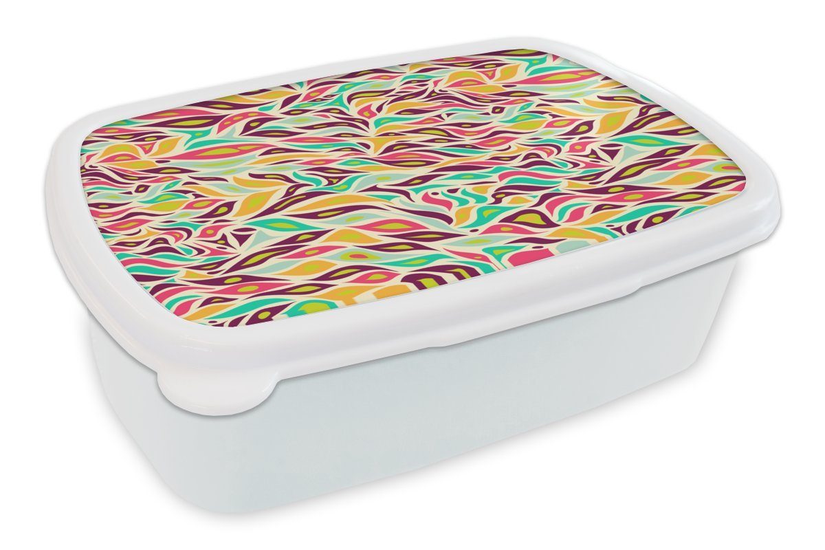 MuchoWow Lunchbox Blätter - Linie - Muster, Kunststoff, (2-tlg), Brotbox für Kinder und Erwachsene, Brotdose, für Jungs und Mädchen weiß