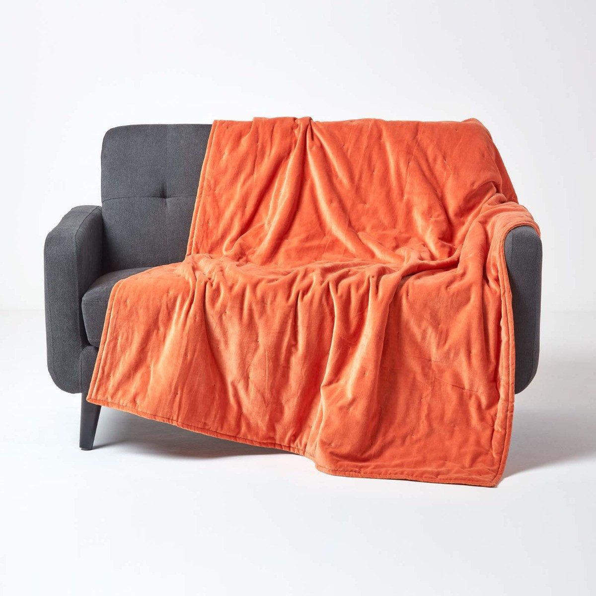 Plaid Wattierte Tagesdecke aus Samt, orange, 150 x 200 cm, Homescapes