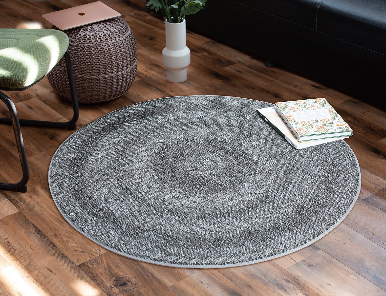 Teppich In- und Outdoor-Teppich Outward Circles - 120x120cm für Innen und Außen, DomDeco Anthrazit