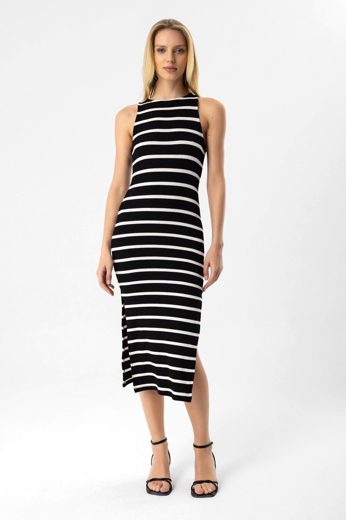 Midikleid Gestreiftes Kleid mit Schlitz