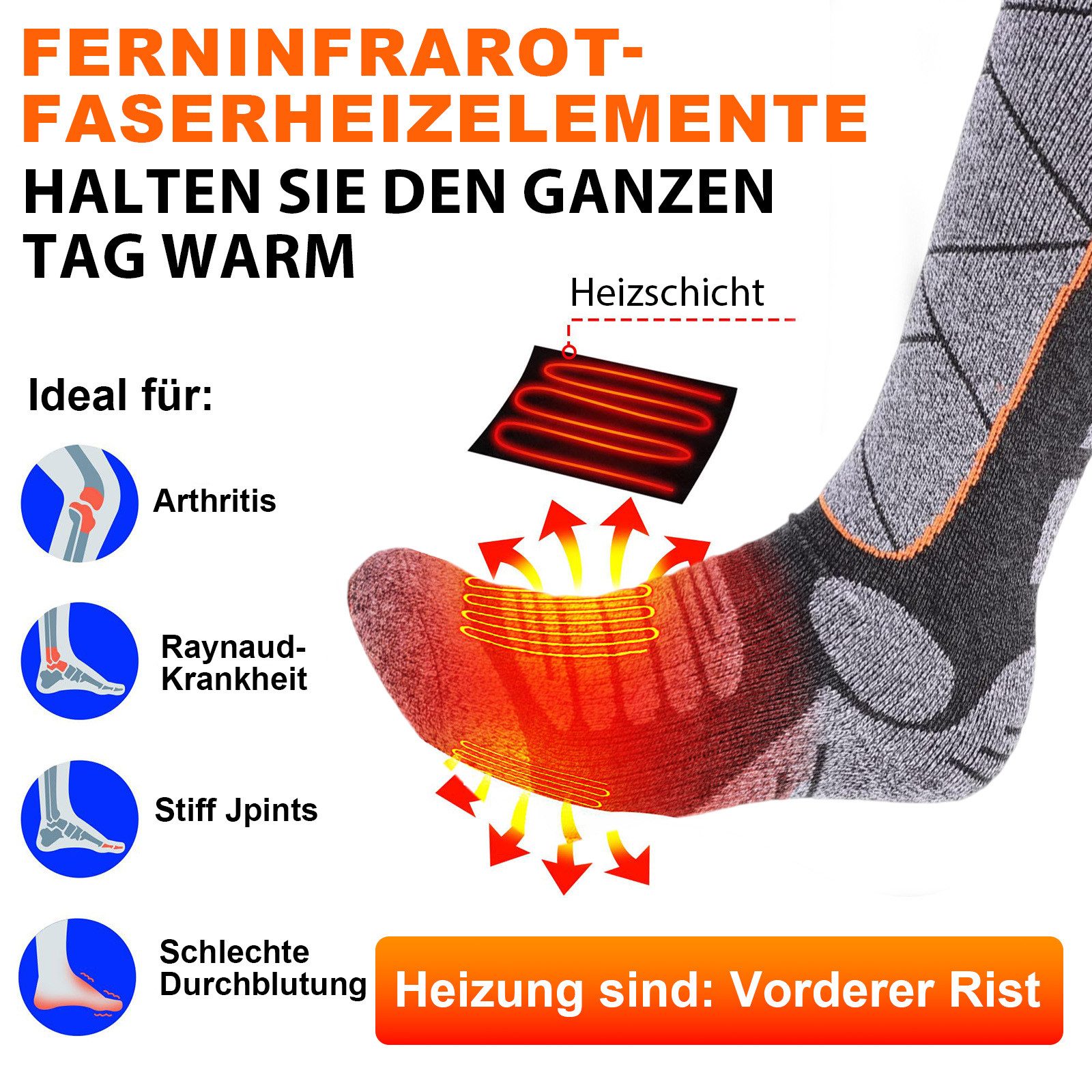 BTTO Funktionssocken Thermosocken Heizsocken,Elektrisch Beheizte Socken,Hochelastische Thermo Socken für Männer und Frauen,für Skifahren, Skaten, Wandern