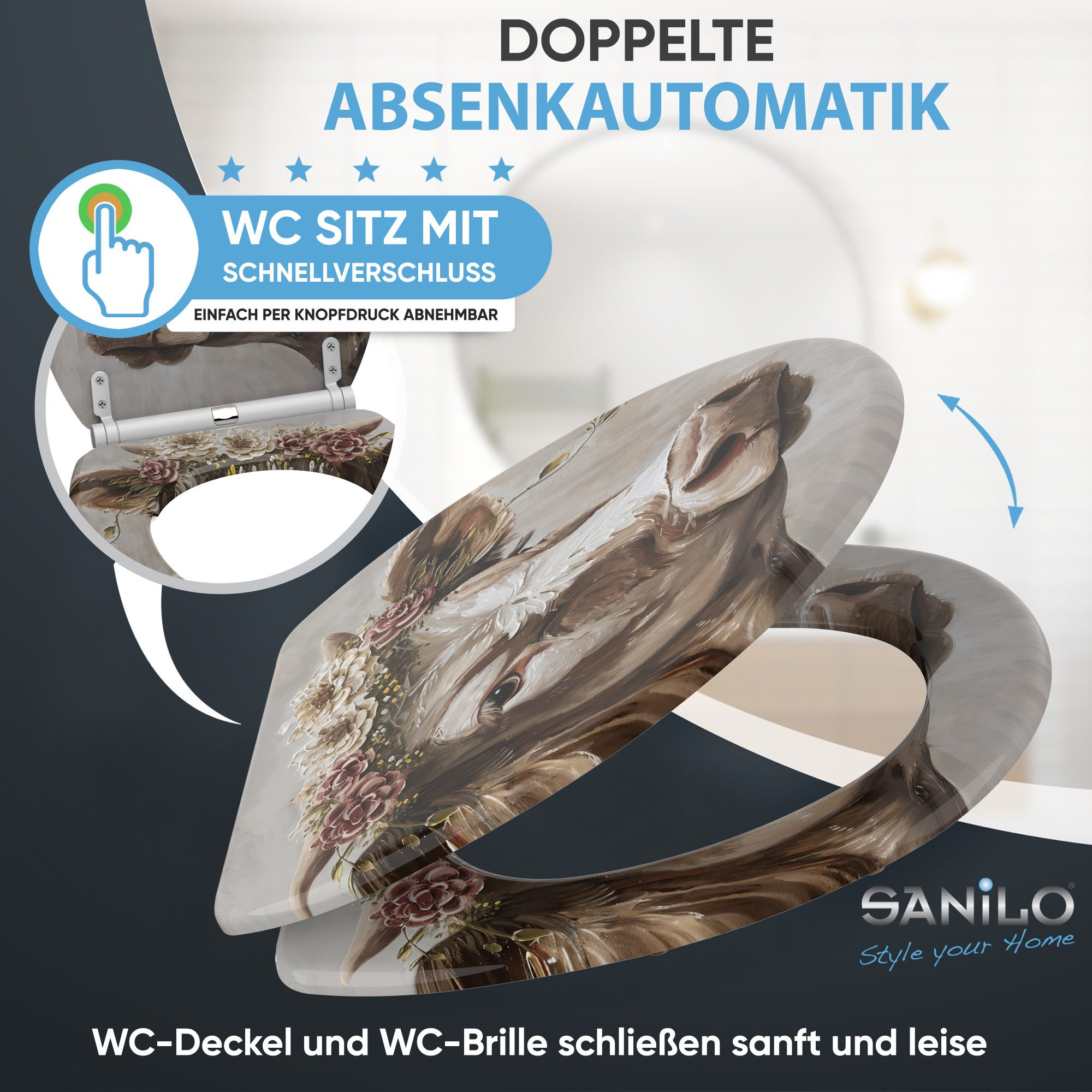 Sanilo WC-Sitz mit Absenkautomatik & Top Fix in vielen Designs, hochwertig, abnehmbar, leichte Montage von oben, mit Schraubenzieher