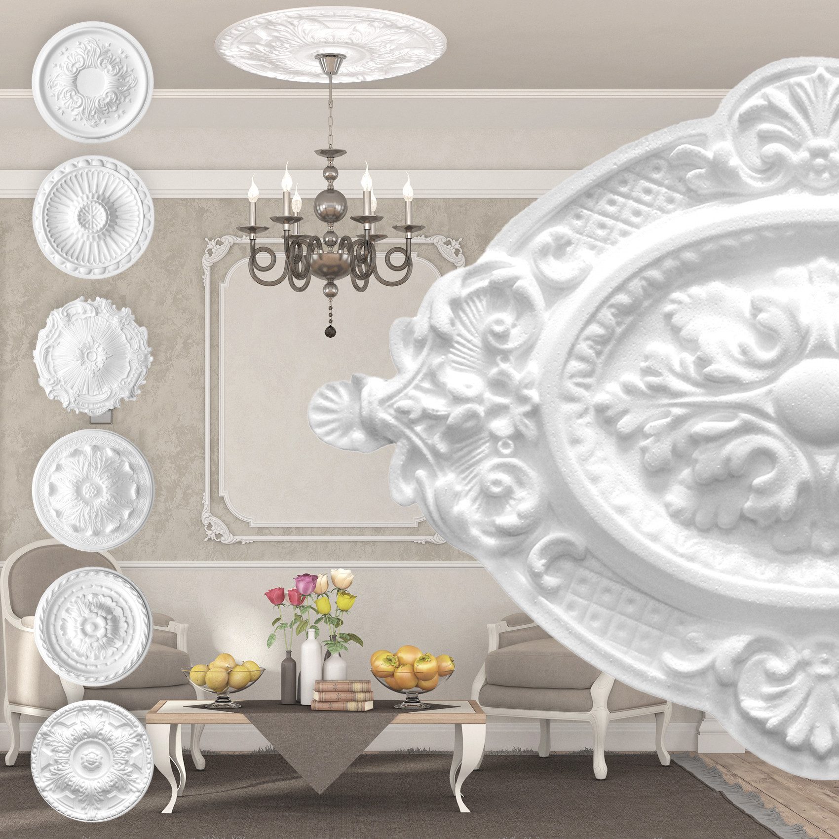 marbet design Wanddekoobjekt R-04 (Stuckrosette aus EPS Styropor, weiß, Zie günstig online kaufen