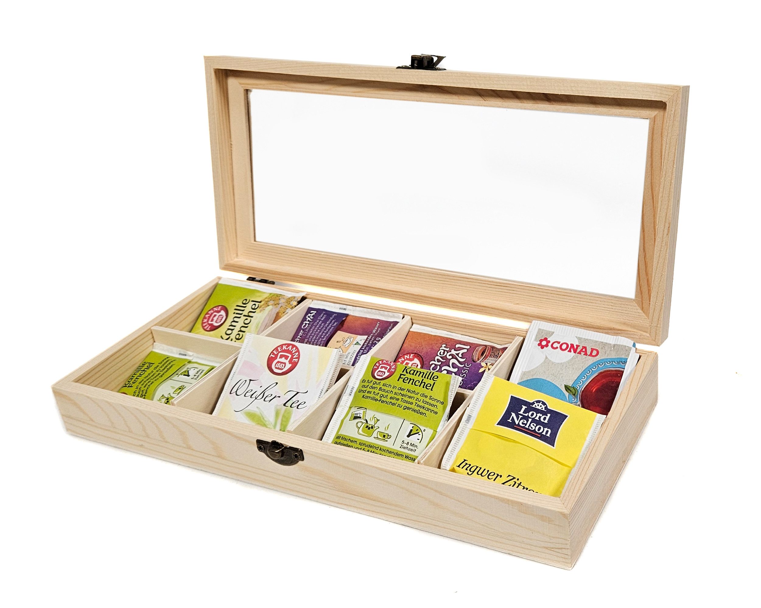 Yudu Aufbewahrungsbox Schmuckkästchen Sammelkasten mit 8 Fächern Deckel Holz