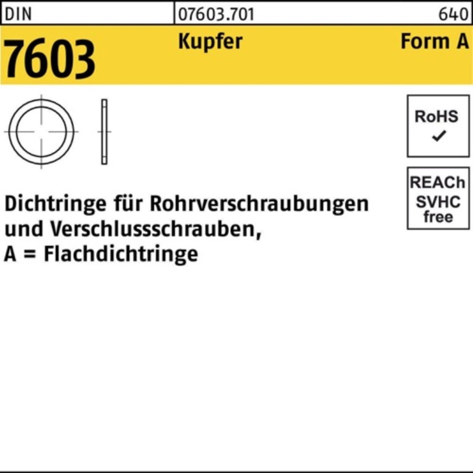 Pack Kupfer DIN Stück Flachdichtring 12x17x1,5 100er Reyher 100 DIN Dichtring 760 7603