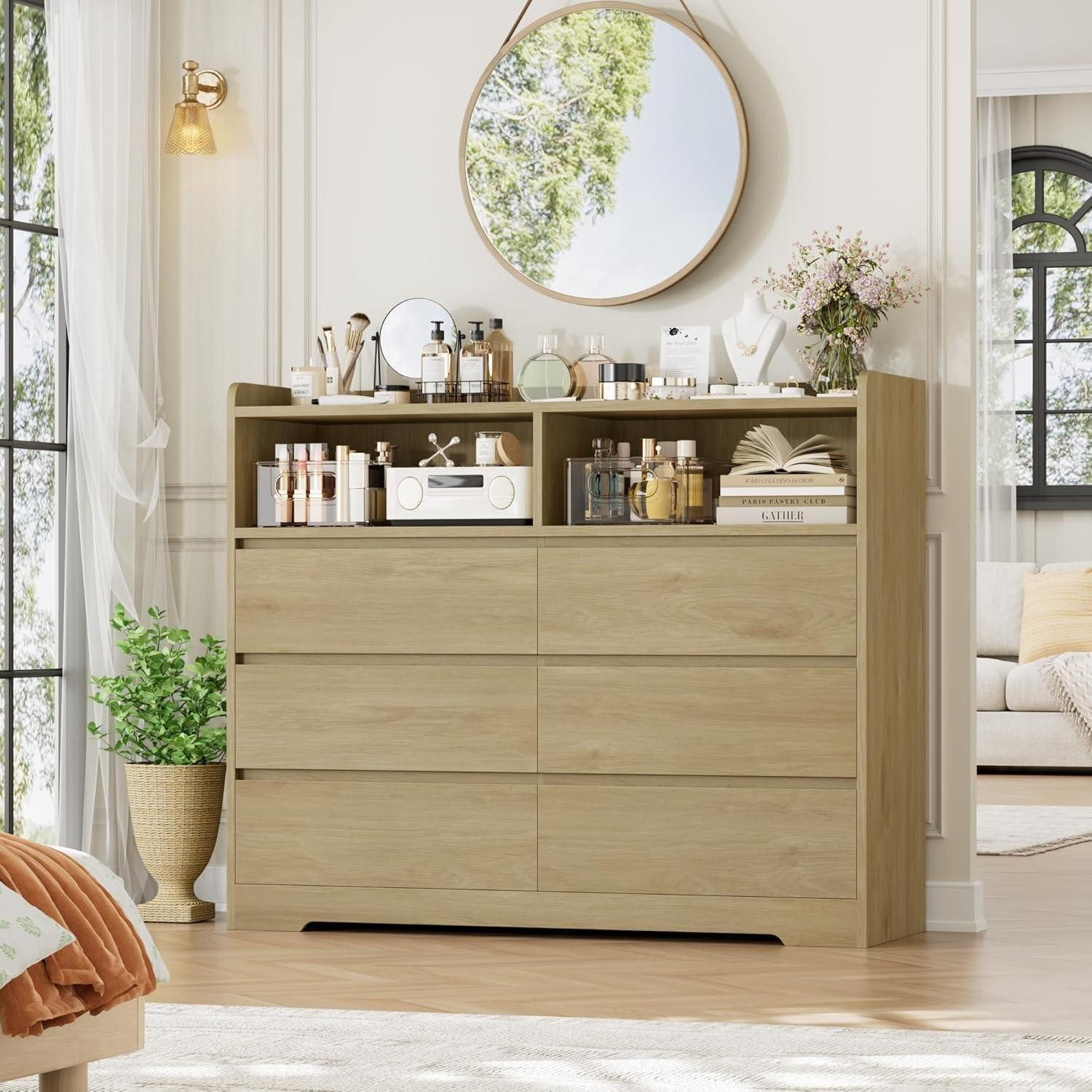 LuxusKollektion Kommode Kommode 6 Schubladen Sideboard 120x40x100cm Eiche