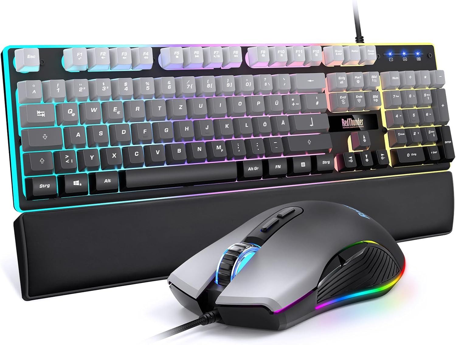 RedThunder Gaming Tastatur Maus Set RGB QWERTZ 7200 DPI Tastatur- und Maus-Set, Kabelgebundenes Gaming Set mit RGB Beleuchtung und 26KRO DPI Maus