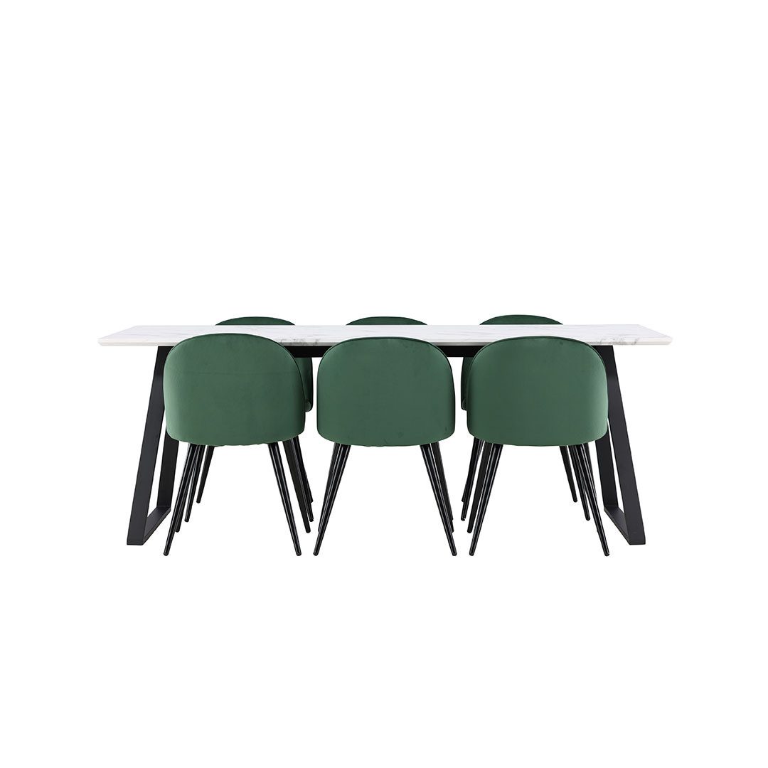 ebuy24 Essgruppe Malaga Essgruppe Esstisch 90x200cm weiß und 6 Skag, (7-tlg)