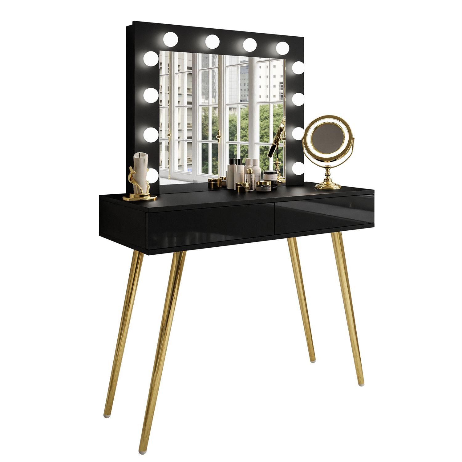 Lookway Schminktisch SIENNA GOLD auf goldenen Beinen (1x Konsole 1x Spiegel), Breite: 100 cm