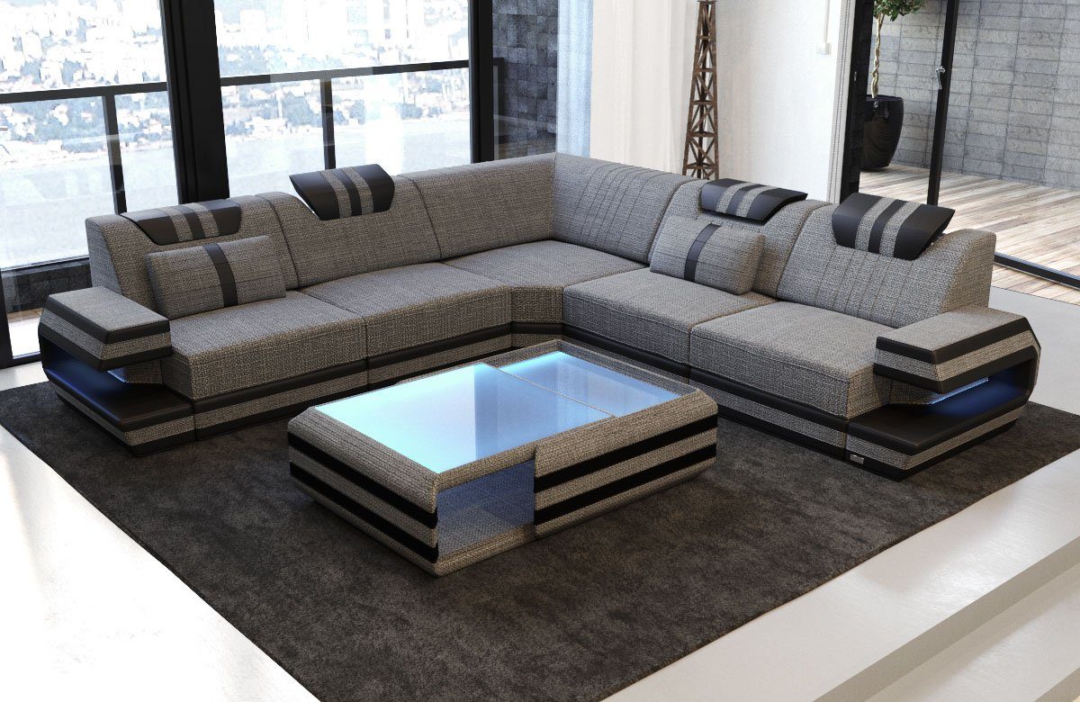 Sofa Dreams Ecksofa Designer Polster Stoffsofa, L Form Sofa wahlweise Hocker mit Ragusa Couch grau-schwarz Strukturstoff H Stoff