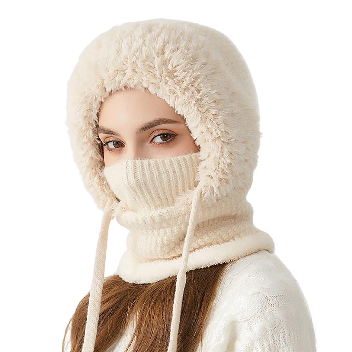 nsihing Sturmhaube 3 in 1 Beanie Mütze für Damen,Strick Sturmhaube Winddicht Wintermütze (Winter Warme Strickmütze mit Schal & Gesichtsmaske) für Outdoor Skifahren Wandern Winter Geschenk
