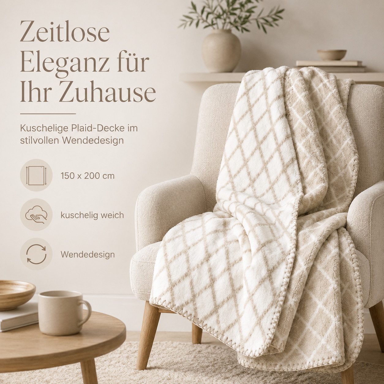 Plaid Kassandra 150x200 cm - Kuscheldecke Baumwollmix, SEI Design, Wohndecke Mandala Rose/Icegrey