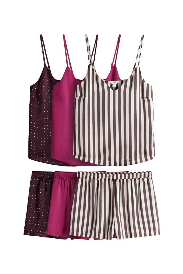 The Set Pyjama The Set Kurzer Satin-Schlafanzug, 3er-Pack (6 tlg)