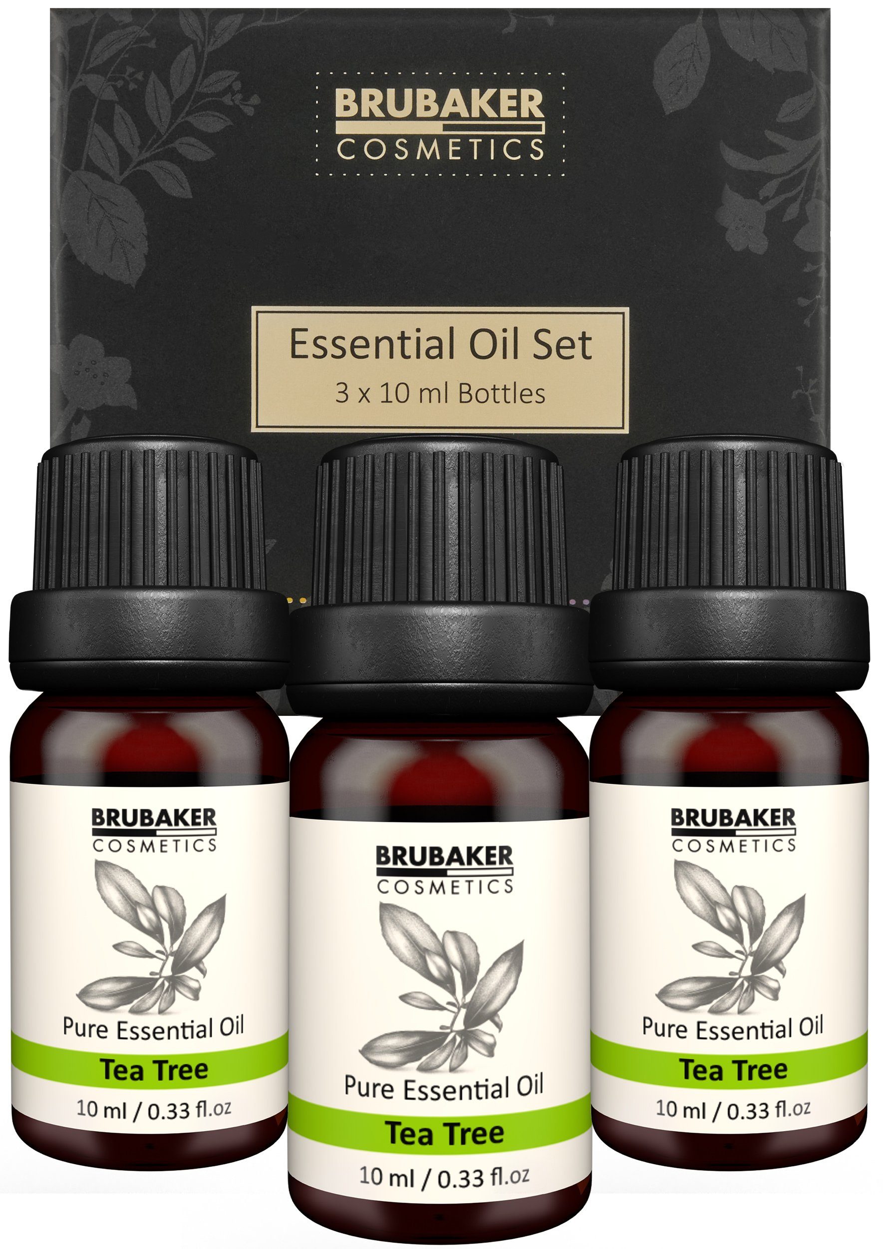 BRUBAKER Duftöl 3er-Set Teebaum Öl - Insektenstiche, Juckreiz (Naturrein & Vegan, 3 x 10 ml Teebaumöl), Ätherische Öle Aromatherapie Geschenkset
