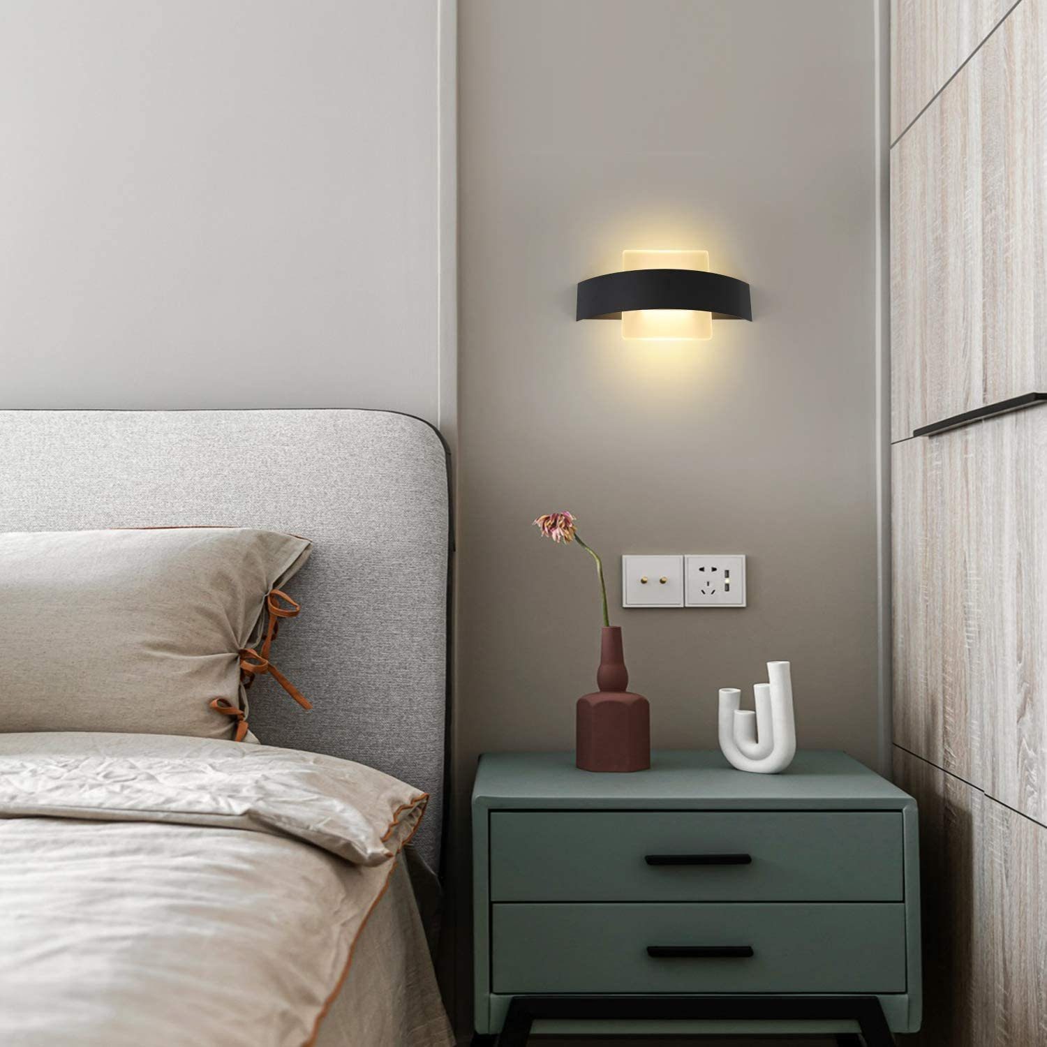 LED ZMH Innen wechselbar Wohnzimmer Bettlampe, Wandlampe 6W Modern Acryl LED Wandleuchte aus