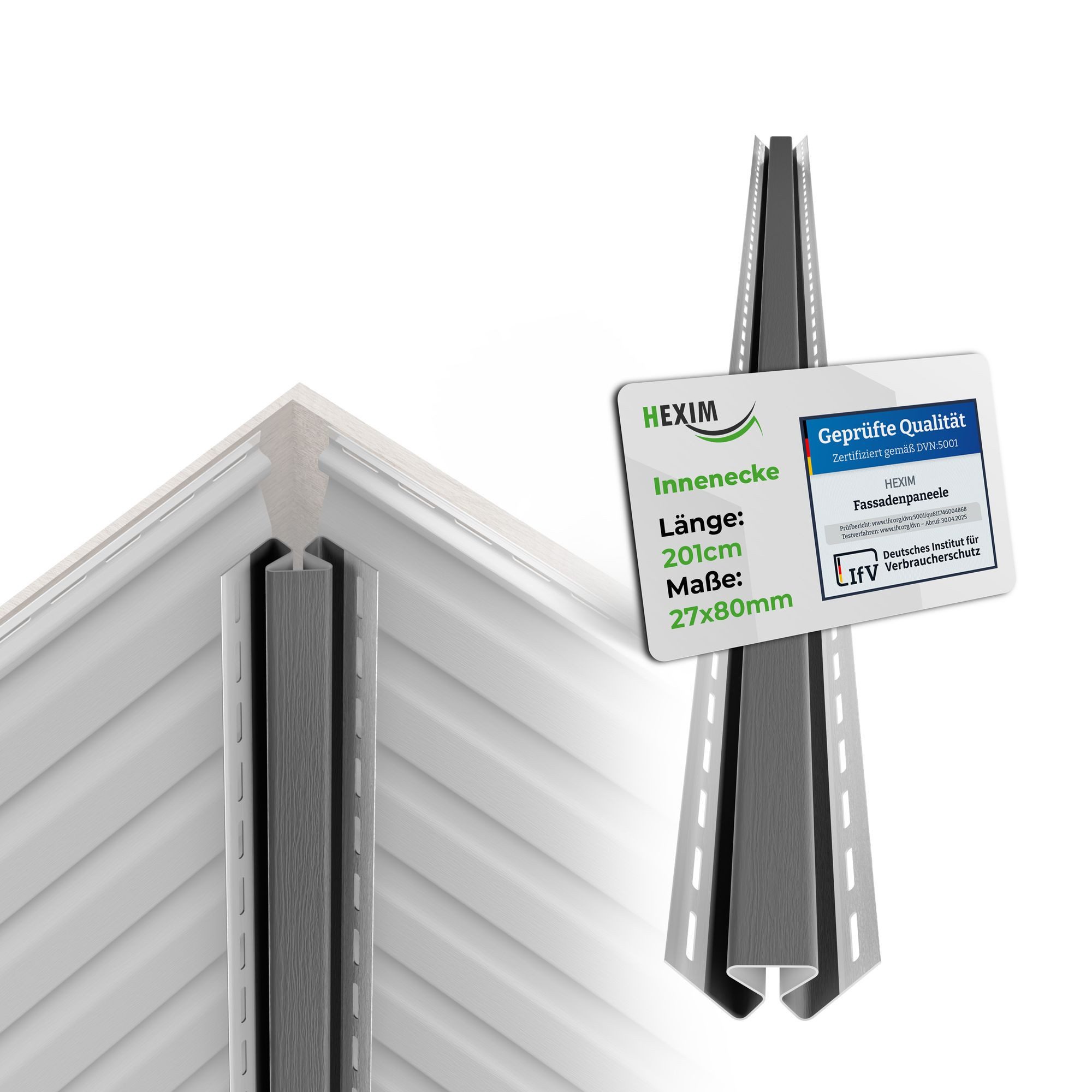 Hexim Verkleidungspaneel, BxL: 2.7x201 cm, (Siding Fassadenpaneele außen Fassadenverkleidung wetterfest Kunststoffpanelee PVC-U Verkleidung Außenwand Hausverkleidung UV-beständig - (Inneneckprofil grau)