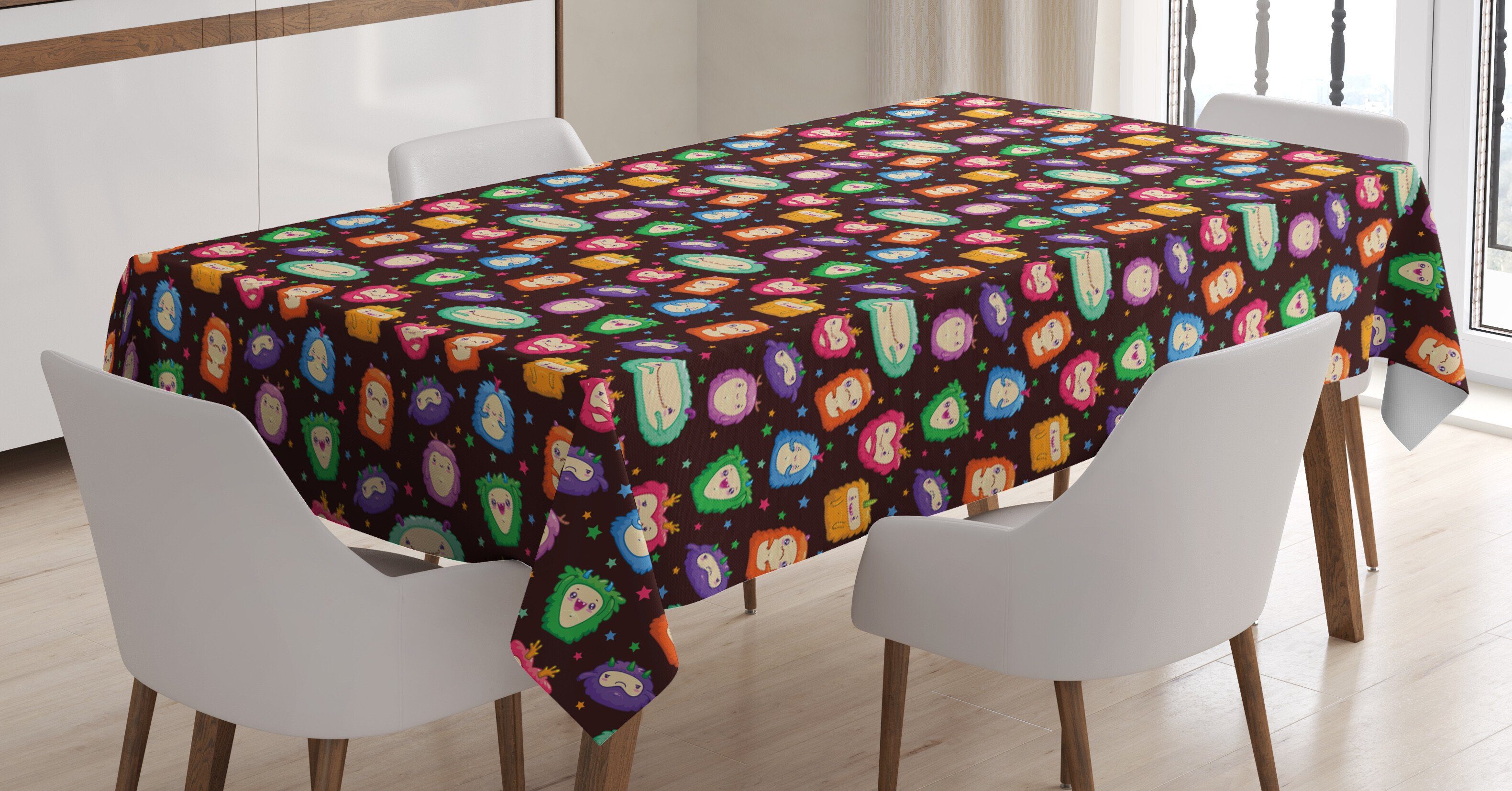 Abakuhaus Tischdecke Farbfest Waschbar Für den Außen Bereich geeignet Klare Farben, Ausländer Abstrakt Fluffy Monster | Tischdecken