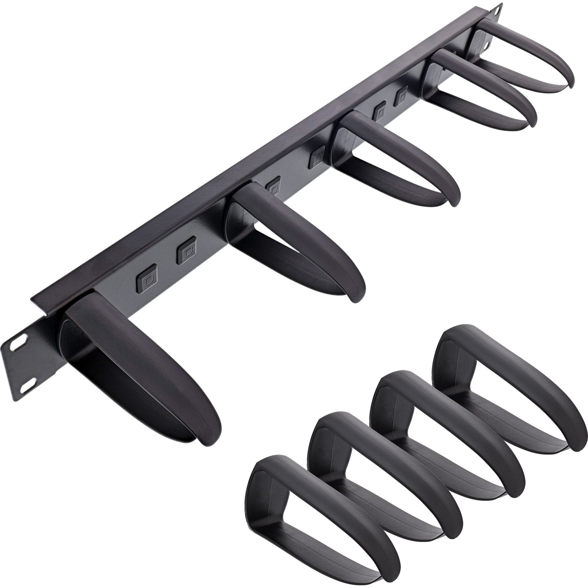 PC-Gehäuse 19" Kabelführungspanel, 9 Kunststoffbügel abnehmbar, RAL 9005, schwarz