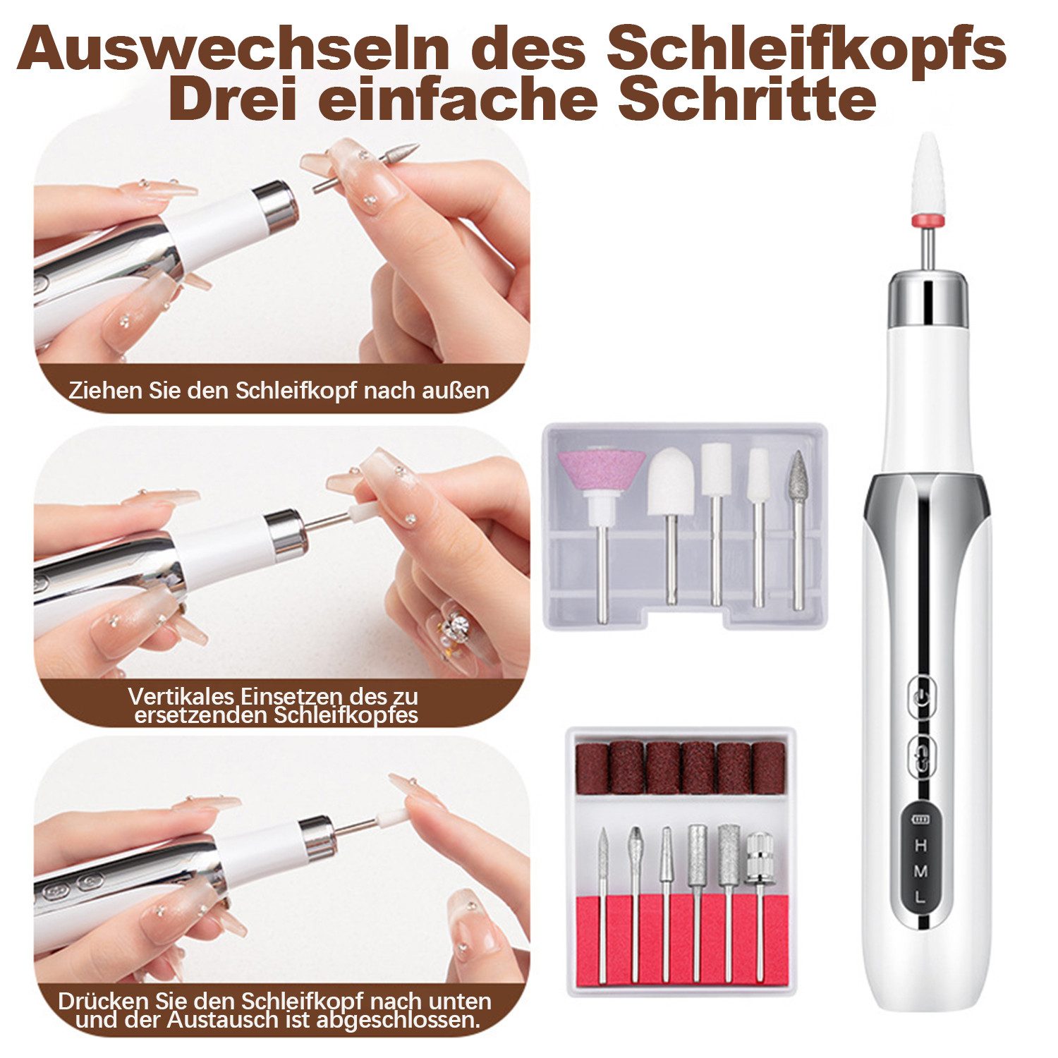 ibettertec Maniküre-Pediküre-Set Kabelloses tragbares Maniküreset,elektrische Maniküre mit Ladestation, inkl. 18 Aufsätze, 15000 hohe U/min