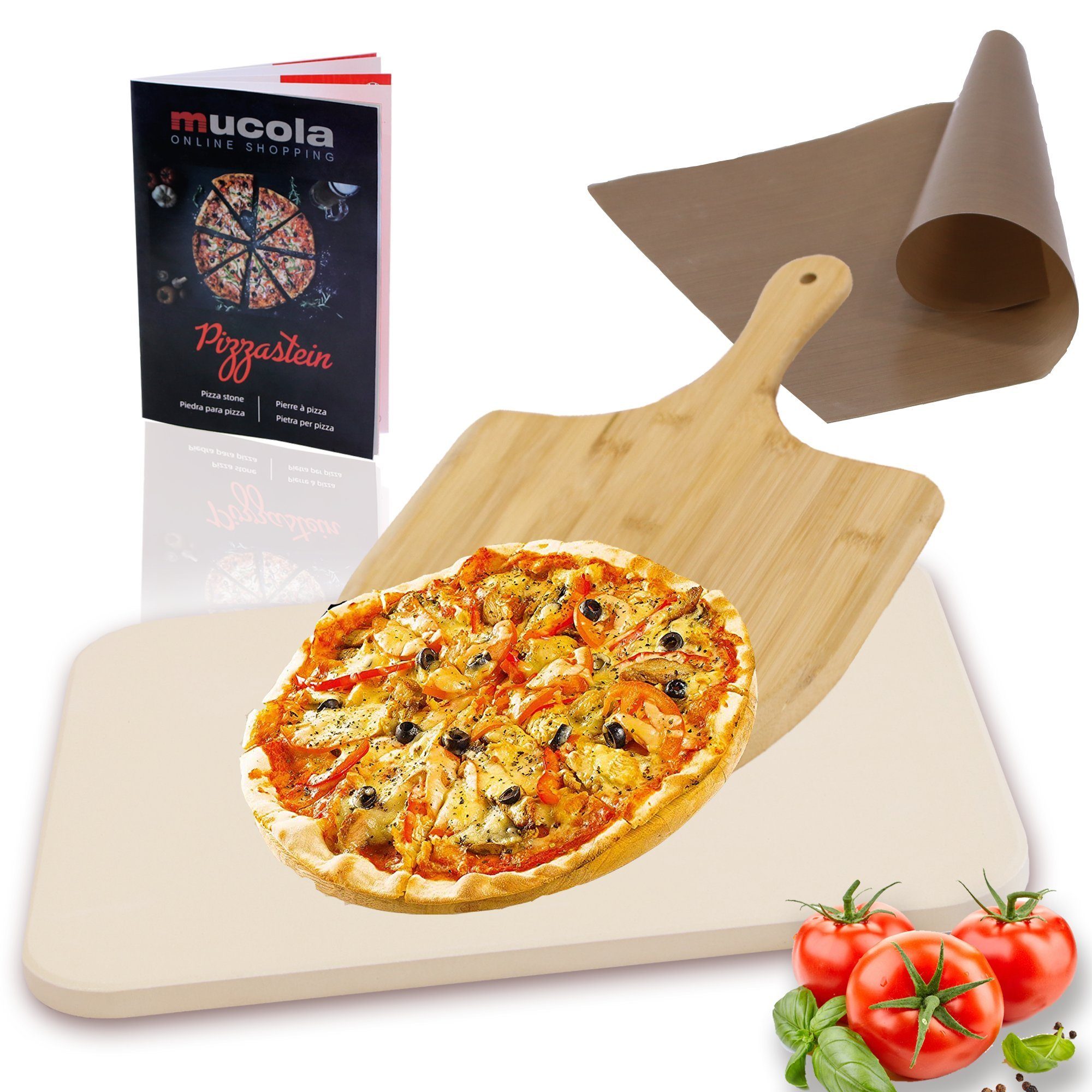 (Stück, Schaufel Boden SET Italienische 30x38cm 4-St), Pizzastein Zubehör Cordierit Pizzastein Brotbackstein, Rezeptbuch Gasgrill nicht knuspriger Stone 4tlg. Cordierit, Mucola Geruchlos, Backofen Art Backpapier Steinofen Beige Backstein verformend Pizza Küchen