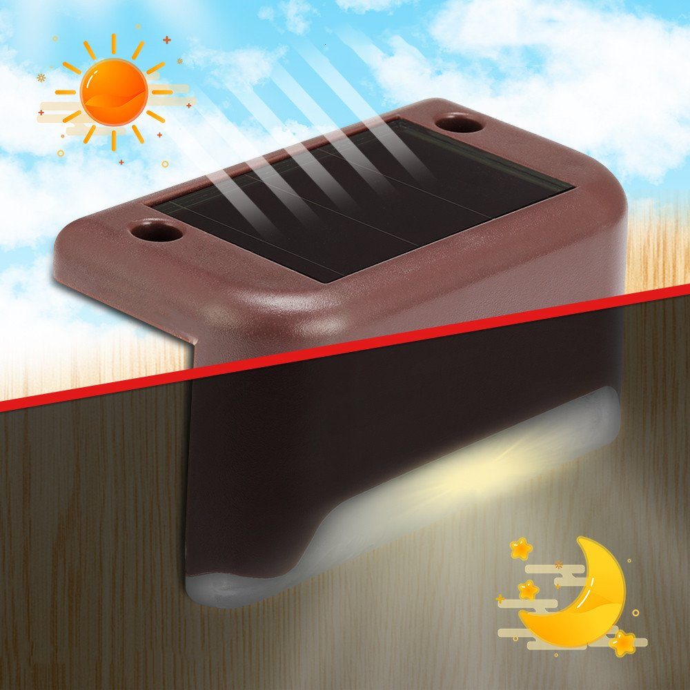 LETGOSPT LED LED-Beleuchtung LED Braun Gartenleuchte Zaunleuchte, Solarleuchten fest Treppenlicht für außen Solarleuchte warmweißes, IP65 Wasserdicht integriert,