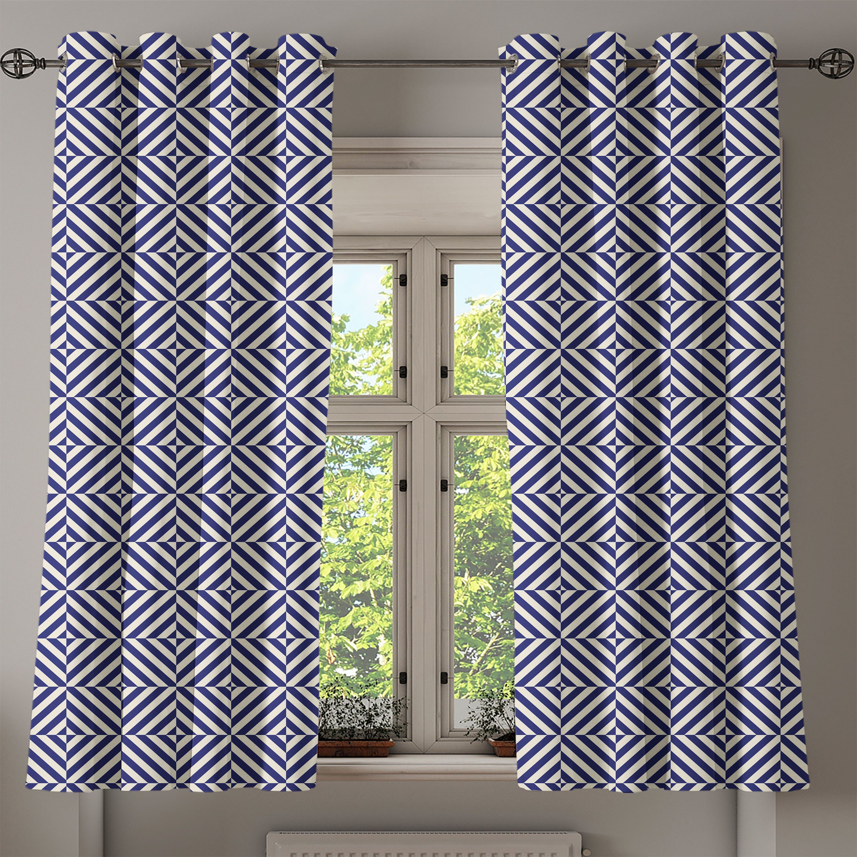 Gardine Dekorative Schlafzimmer 2-Panel-Fenstervorhänge Wohnzimmer, für Muster Abakuhaus, Geometrisch symmetrische