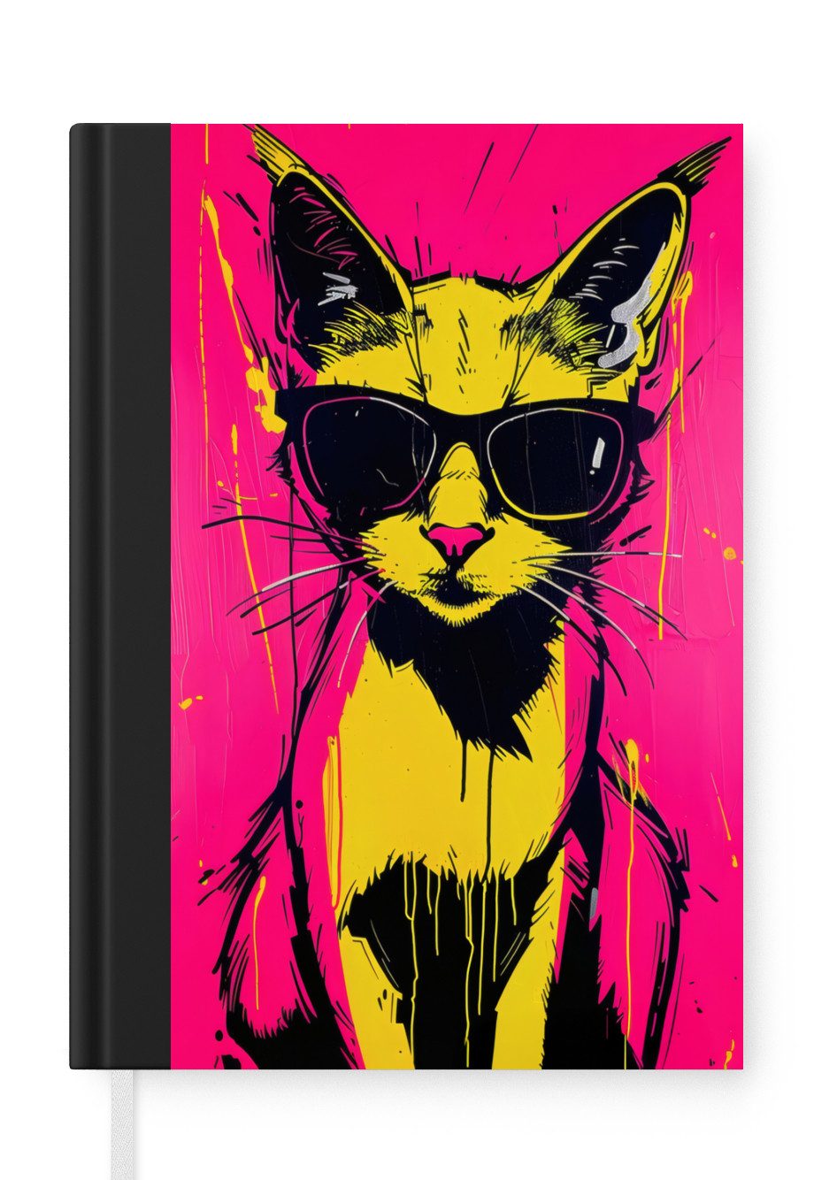 MuchoWow Notizbuch Katze - Kunst - Sonnenbrille - Rosa, Notebook, Notizblock a5, Tagebuch, Journal Liniert