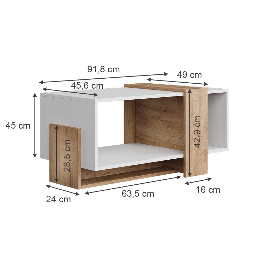 Vicco Couchtisch Aven, Weiß/Goldkraft Eiche, 91.8 günstig online kaufen