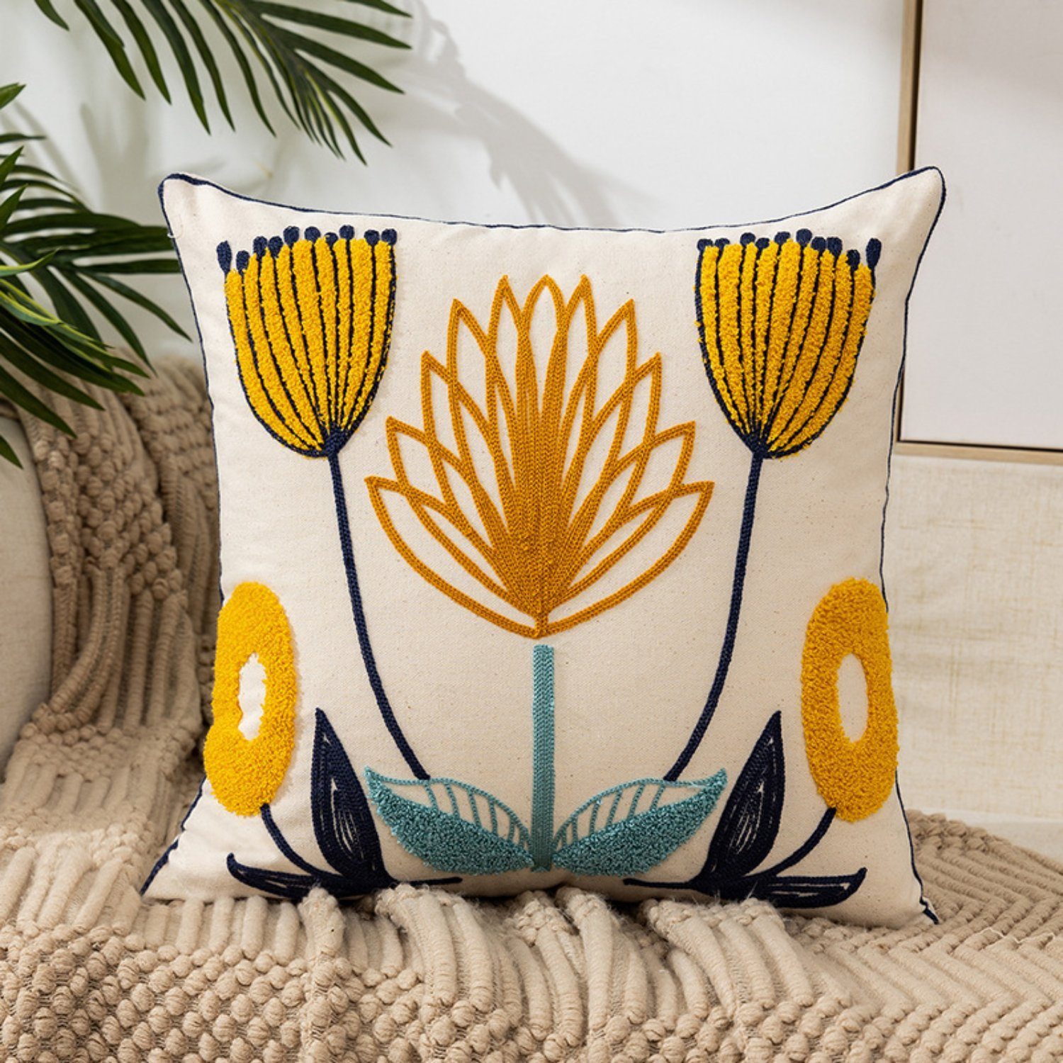 BYSURE Kissenbezüge Bestickte Blumen Kissenhülle 45x45cm, günstig online kaufen