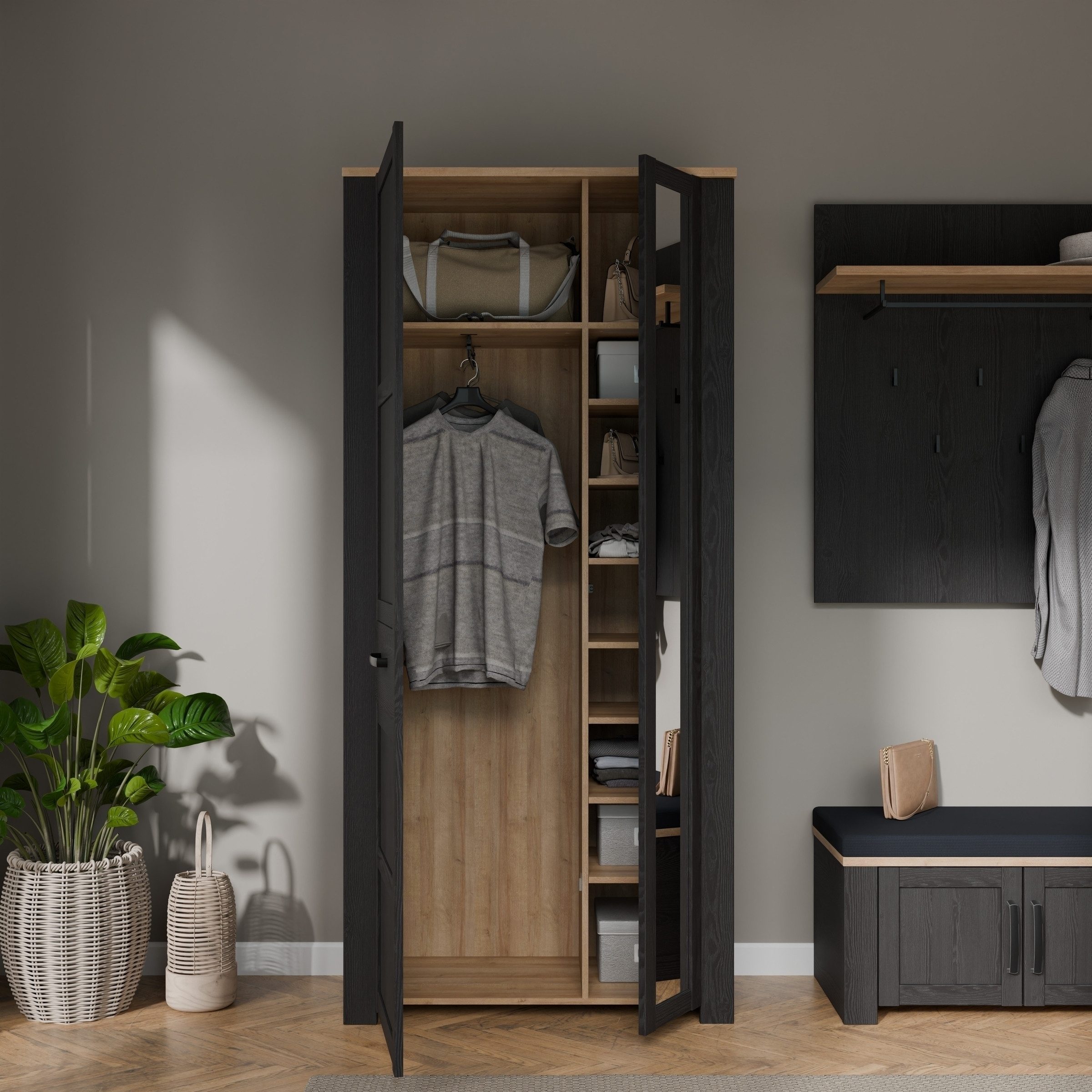 PREISBRECHER Garderobenschrank BOHOL in Eiche Dekor / Cabezone - 94,4x205,4x42cm (BxHxT)
