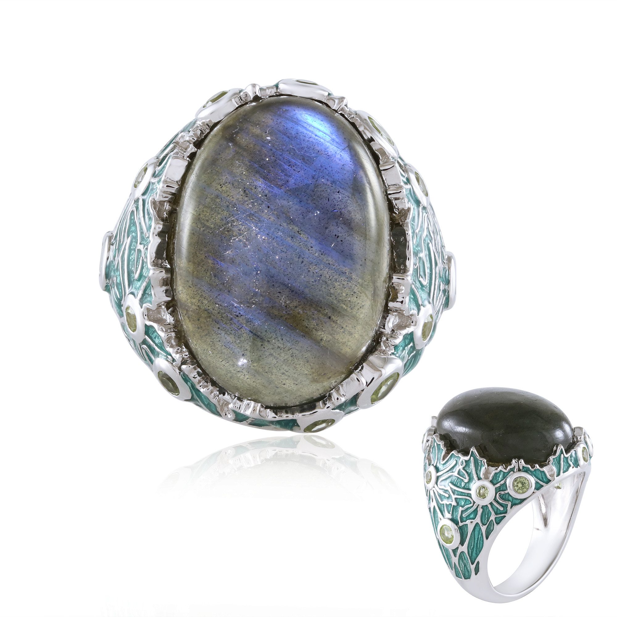 Silberring Cavill Damenring 12,28 ct blauer Labradorit Peridot 925 Silber