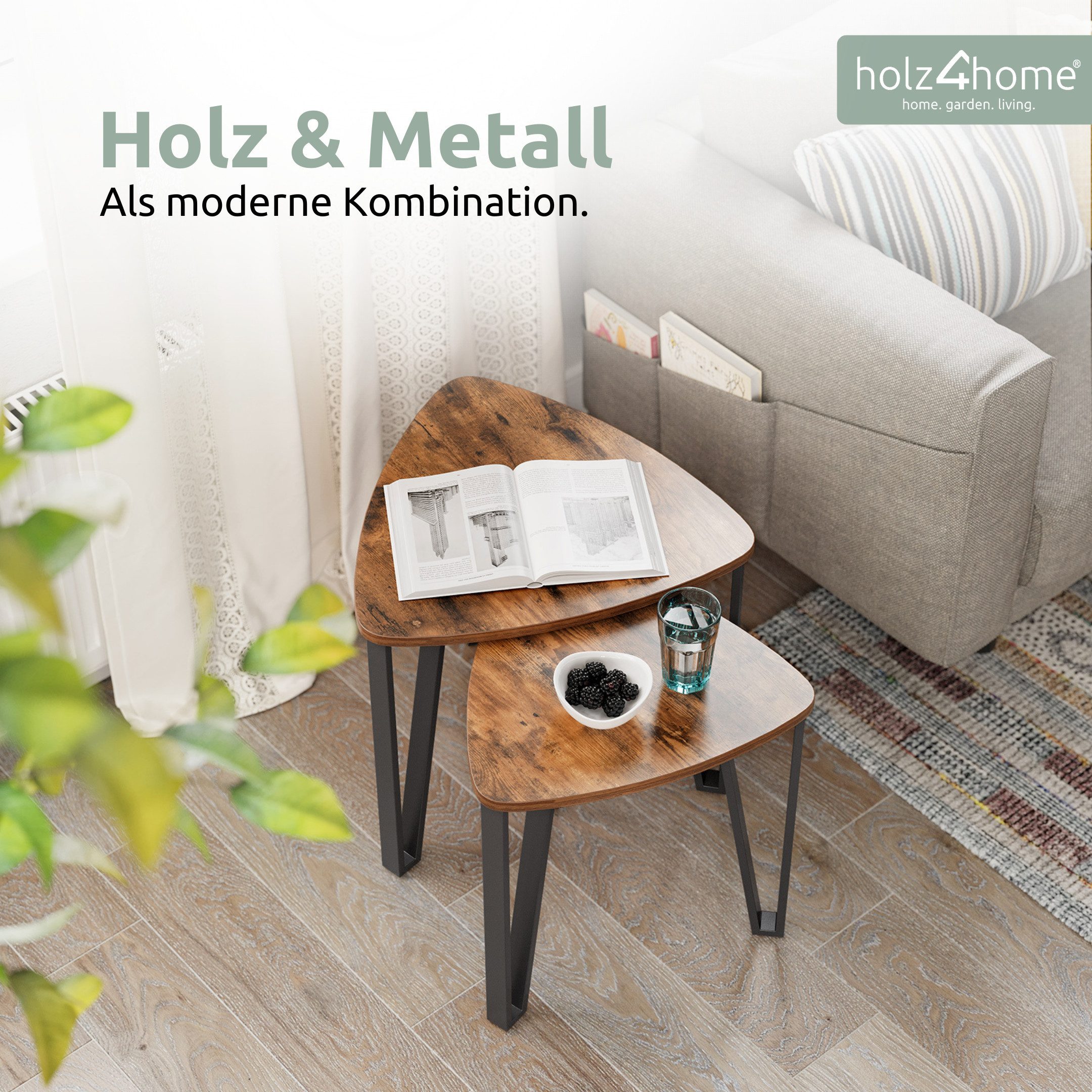 holz4home® Couchtisch Radon 3er Set Beistelltische Wohnzimmertisch I Industrial-Look (Kombinierbar), Einfache Montage – Bild 4 von 5