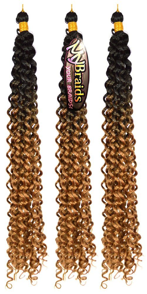 MyBraids YOUR BRAIDS! Kunsthaar-Extension Deep Wave Crochet Braids 3er Pack Flechthaar Ombre Zöpfe Wellig 8-WS Schwarz-Dunkelblond