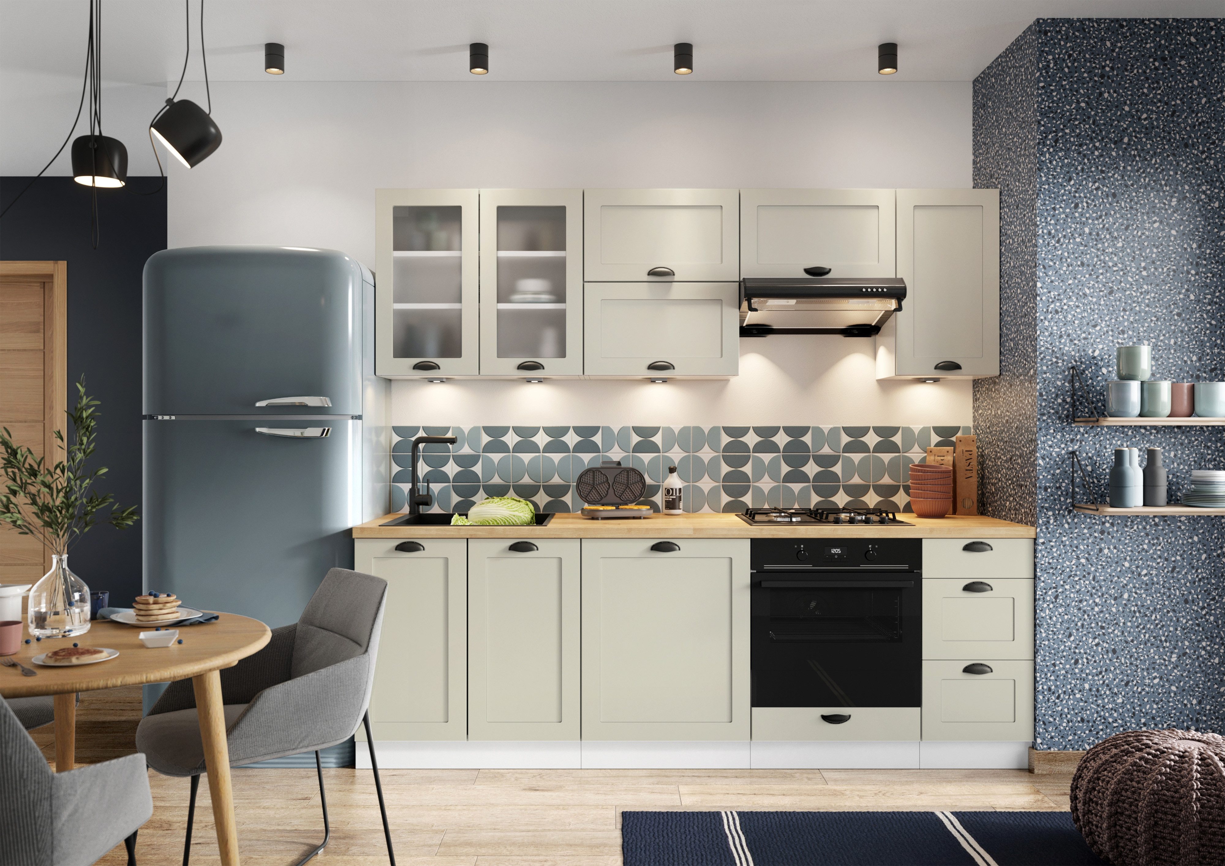 ROYAL24_MARKT Кухніzeile - K152-G 240 cm - ADELE (N) - Perfekt für kleine Räume, (Komplett Set), Hochwertig - Modern - Exklusiv