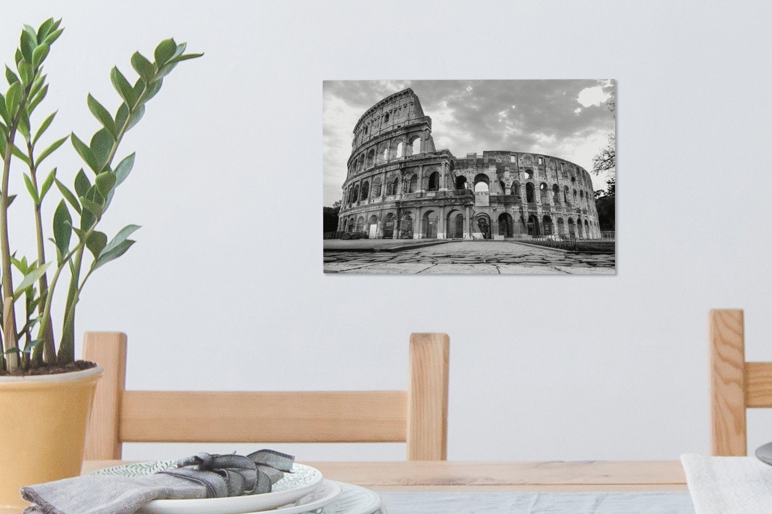 Abenddämmerung Rom Wandbild in und Aufhängefertig, Leinwandbild OneMillionCanvasses® (1 Kolosseum weiß, 30x20 der St), Leinwandbilder, in Wanddeko, - schwarz cm