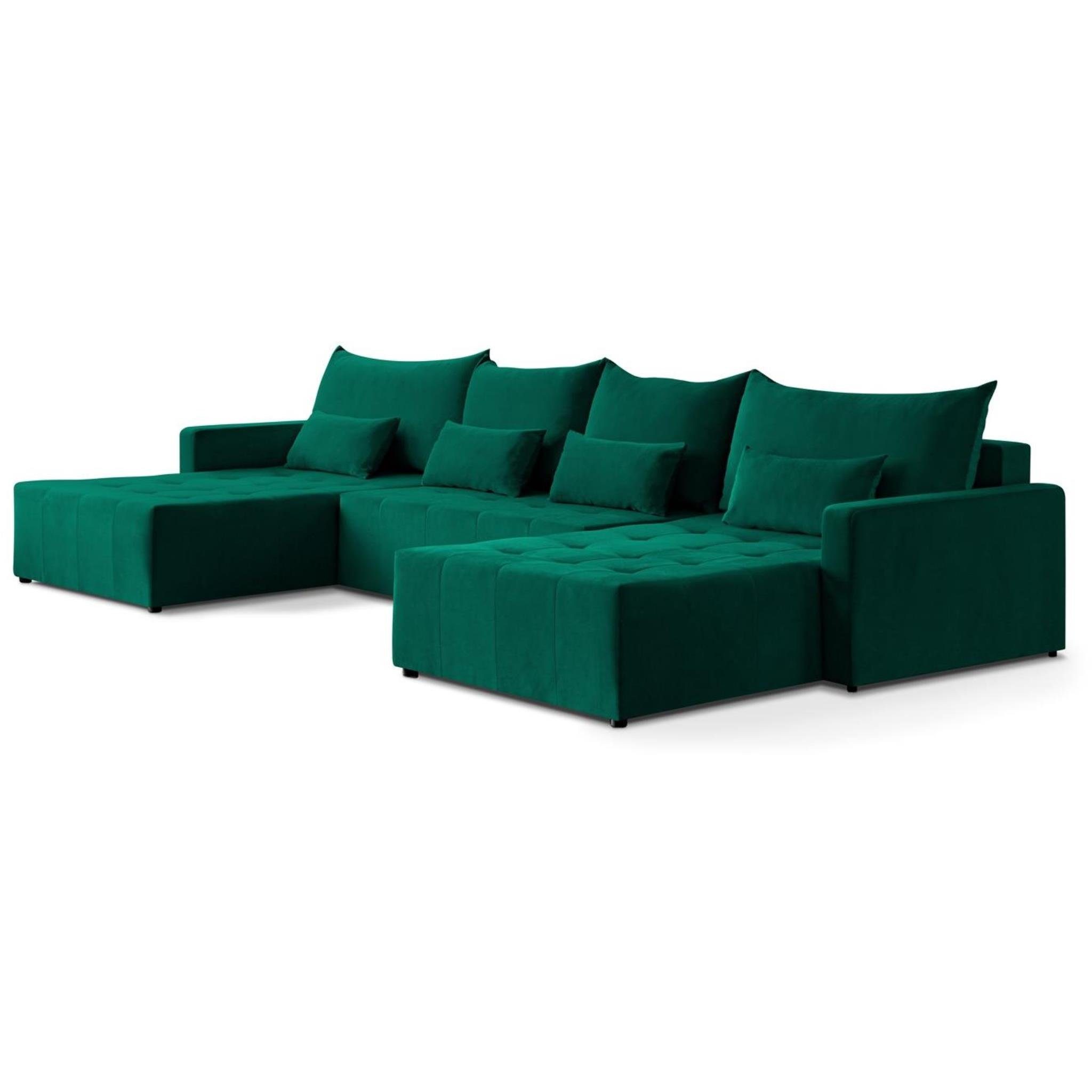 Bettfunktion, mit U, Schlaffunktion, grün Bettkasten, Flasches 19) Lounge Corner Ecke stilvoll Ecksofa Bono Sofa U-Form (kronos Beautysofa