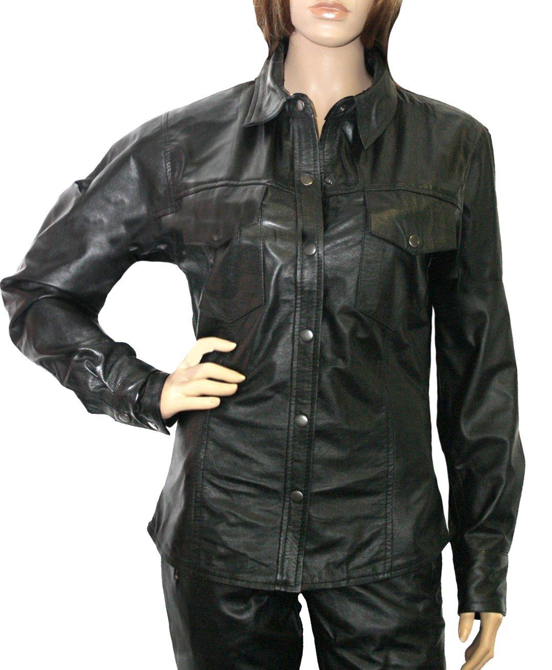 German Wear Lederjacke Trend410 schwarz Damen Lederhemd Hemd aus Lamm Nappa Leder schwarz