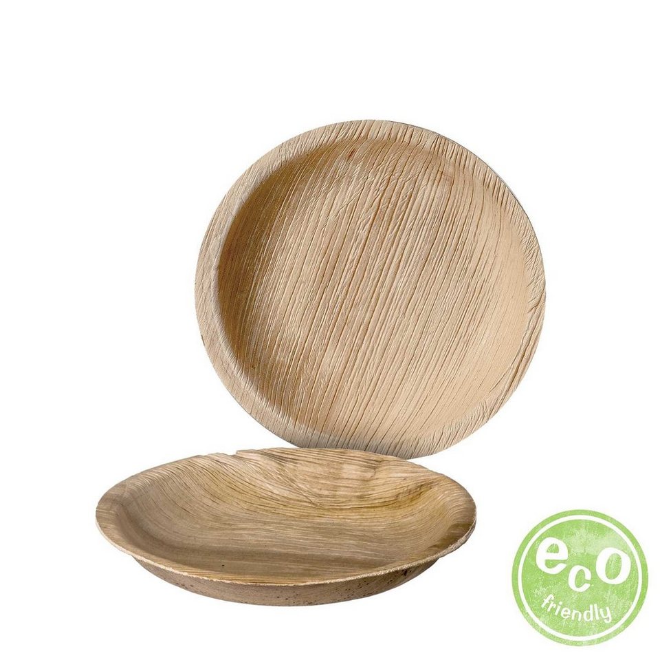 HAAGO 80 Palmblatt-Teller, Zwei Größen (15cm & 25cm, Je 20, Rund) Kompostierbar & Einweg - Umweltfreundliches Picknick- & Outdoor-Geschirr