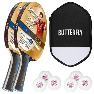 Butterfly Tischtennisschläger 2x Timo Boll Gold 85021 + Cell Case 2 + Bälle, Tischtennis Schläger Set Tischtennisset Table Tennis Bat Racket