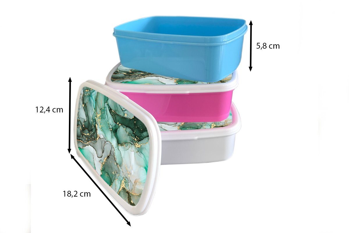 Grün Brotdose Lunchbox für Marmor - MuchoWow Gold Kunststoff - Mädchen, Erwachsene, rosa Marmoroptik Kinder, Luxus - Kunststoff, Grau, (2-tlg), Brotbox Snackbox, - -